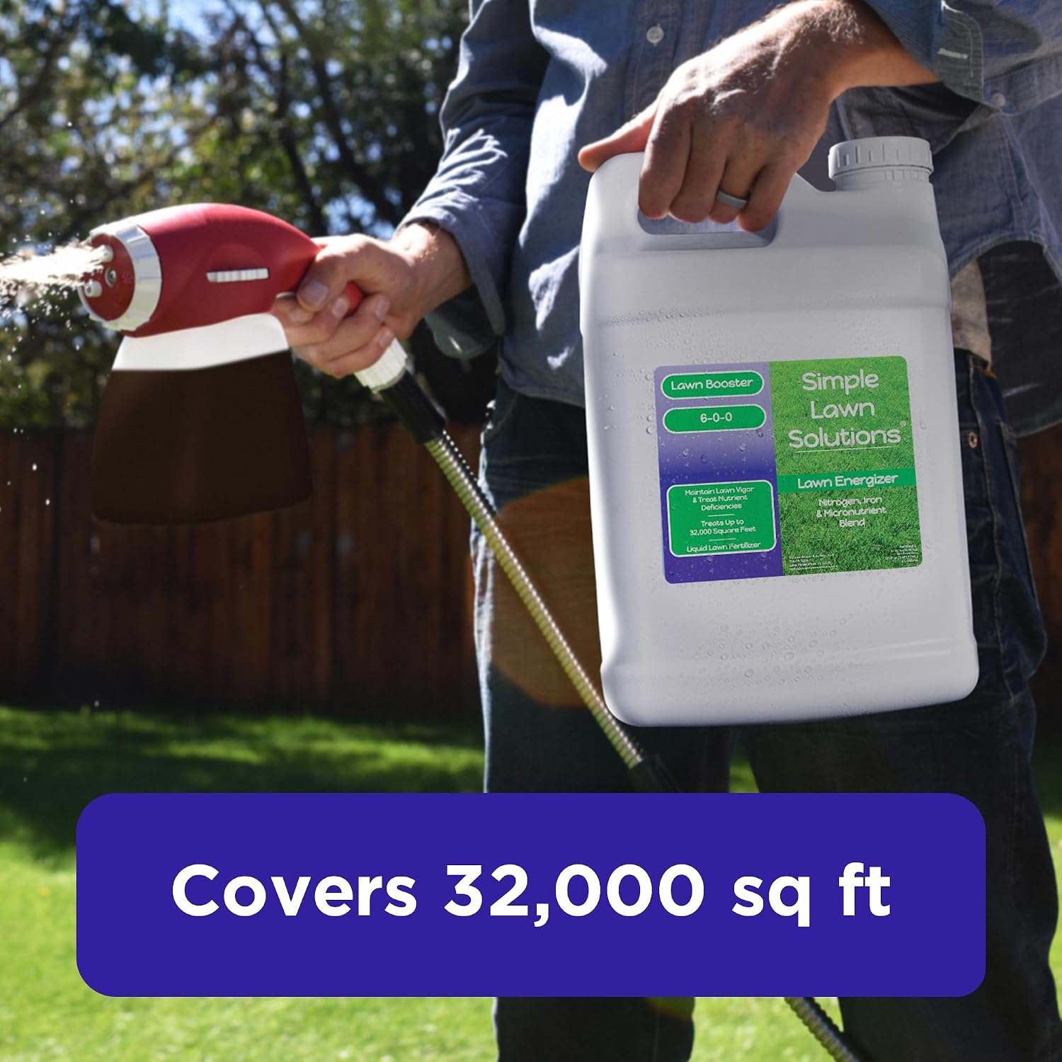 Commercial Grade Lawn Fertilizer with Iron- Liquid Fertilizer Spray- Nitrogen and Iron for Deeper Green Turf- Any Grass Type - Simple Lawn Solutions - Lawn Energizer - 32 Ounce