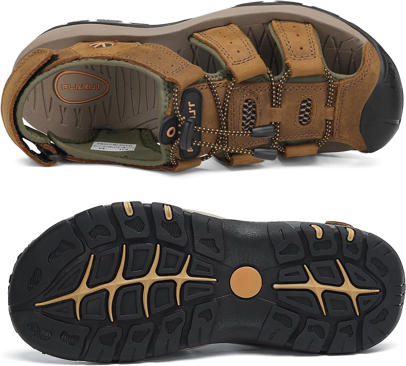 FLARUT Men's Sport Sandals Closed Toe Leather Water Hiking Shoes