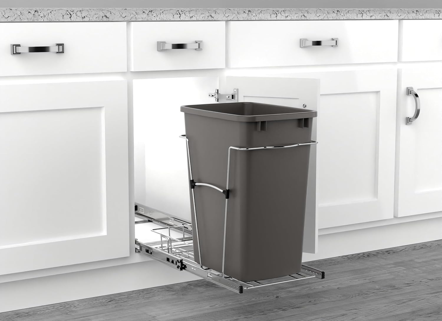 Rev-A-Shelf Pullout Trash Can for Kitchen Cabinets, Black Waste Bin, 35 Qt | Large Capacity Garbage/ Recycling Waste Container, Heavy Gauge Metal Wire Construction w/Full Extension Slides, RV-12KD-18C S