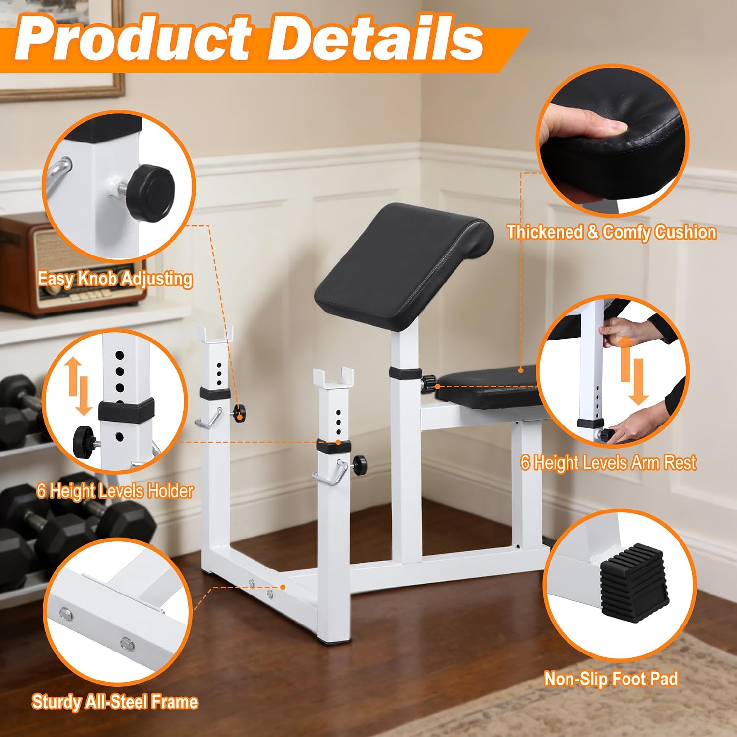 F2C Preacher Curl Bench, Adjustable Arm Curl Weight Bench for Isolated Bicep and Tricep Strength Training