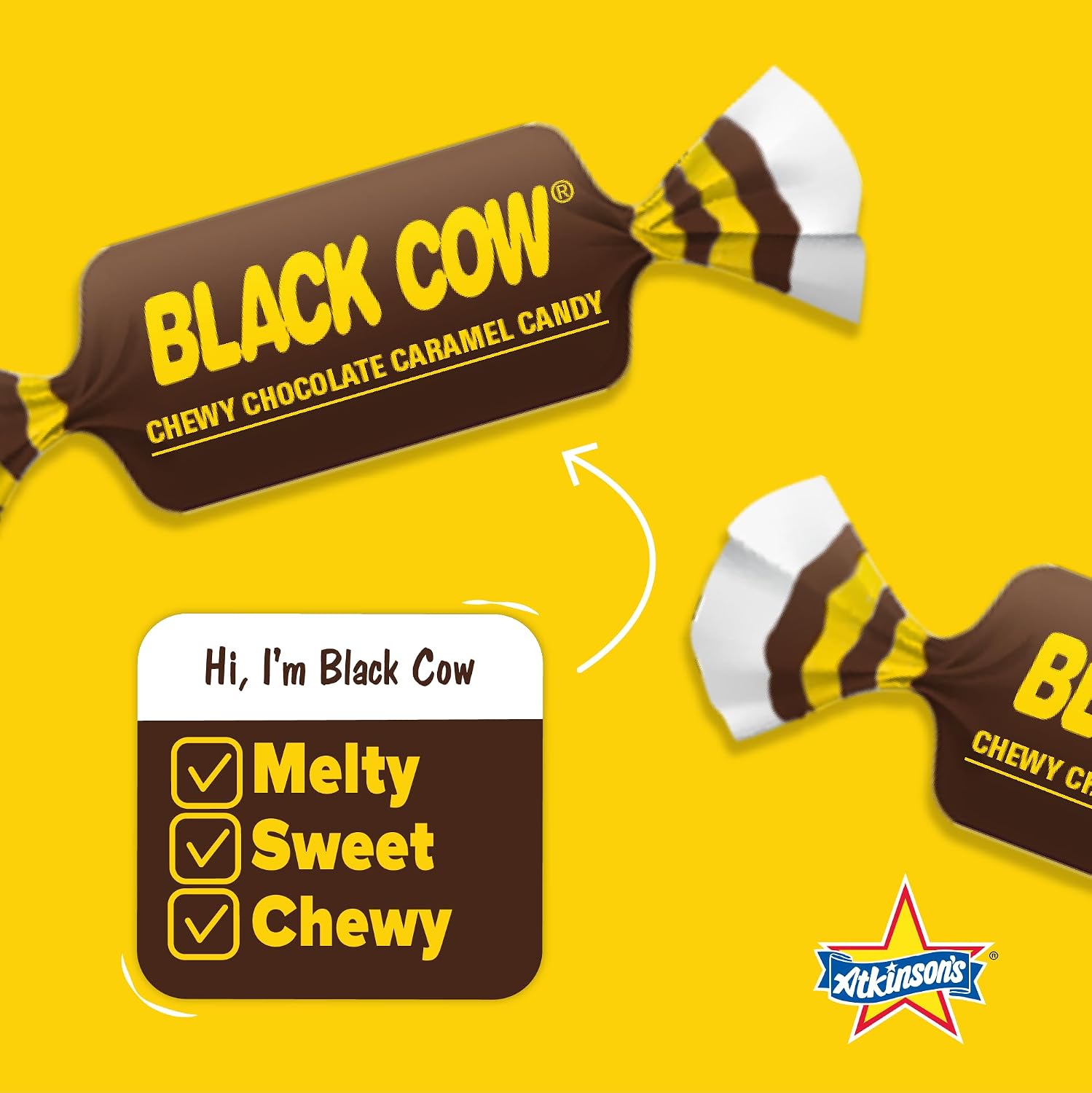 Atkinson's Black Cow Chocolate Caramel Chewy Candy Bar, 1.5oz, 24ct Pack | Chewy chocolate caramel candy bars