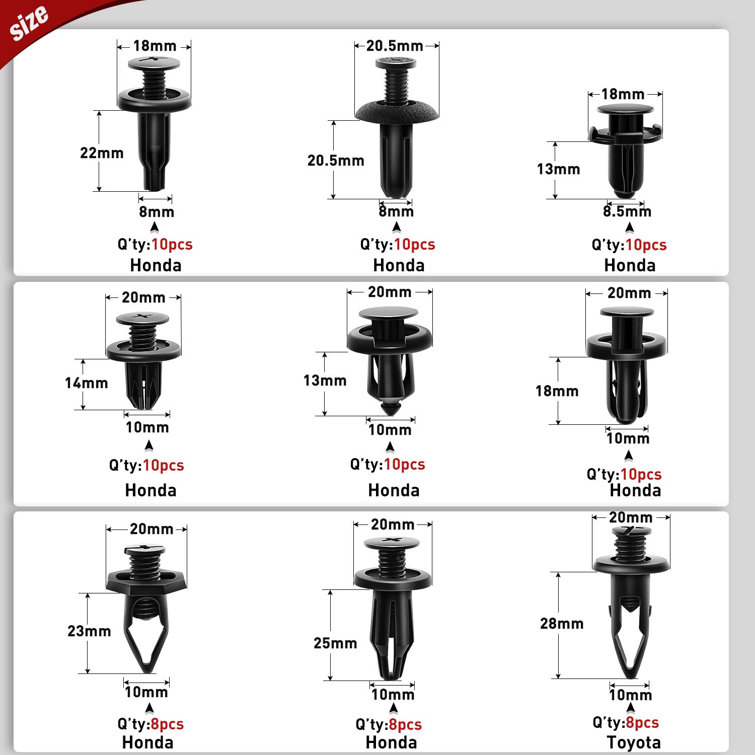 Nilight 190 Pcs Car Retainer Clips Fastener Remover 18 Most Popular Sizes Applications Auto Push Pin Rivets Set -Door Trim Panel Clips for Toyota
