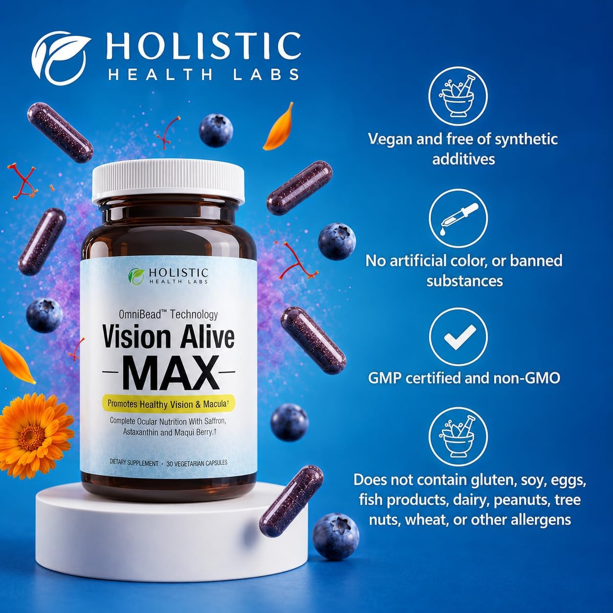 Holistic Health Labs Vision Alive Max Eye Supplement Lutein & Zeaxanthin (Lutemax® 2020) Eye Vitamins for Adults 50+ – Vision & Macular Support