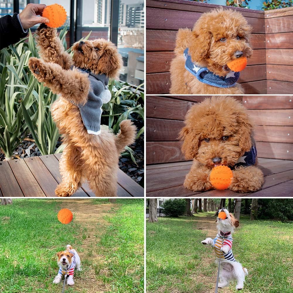LaRoo Squeaky Dog Ball Toy,Durable Natural Rubber Squeaker Ball Throwing Training,Teeth Cleaning Chew Toy for Pet Medium and Large Dogs (3.5In Green)
