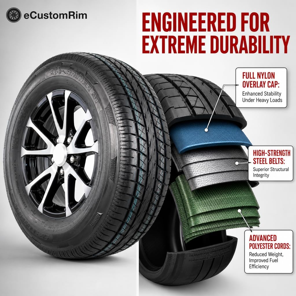 eCustomrim 2-Pack Trailer Tire Rim Assembly 4.80-12 480-12 Load C 5 Lug | 12 Inch Load Range C 6 Ply Tire, 5 Bolt On 4.5 Inch Center White Wheel