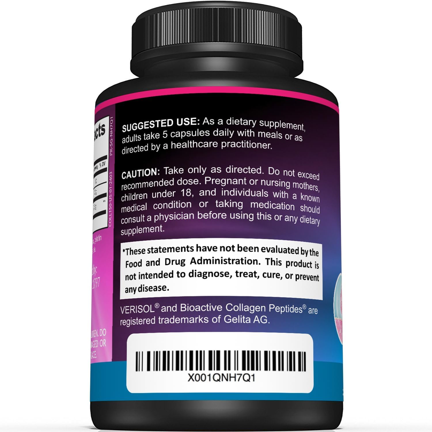 Sunergetic Premium Collagen Peptides Capsules – 2500 mg of VERISOL Collagen Peptides Type 1 & Type 3 – Multi Collagen Supplement to Support