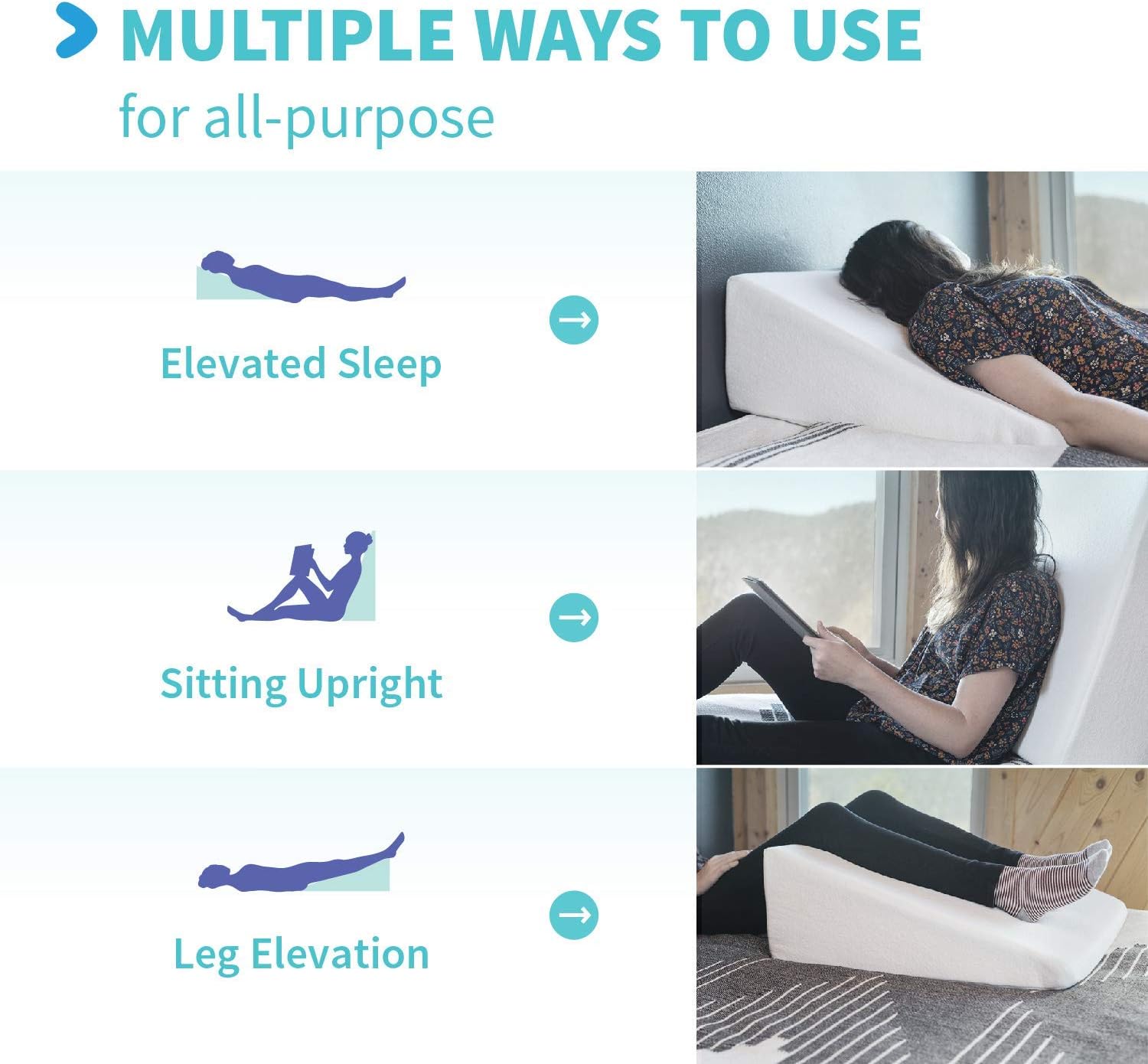 Bed Wedge Pillow Gel Memory Foam Top - Cooling Elevated Support Cushion for Lower Back Pain, Acid Reflux, Heartburn, Allergies