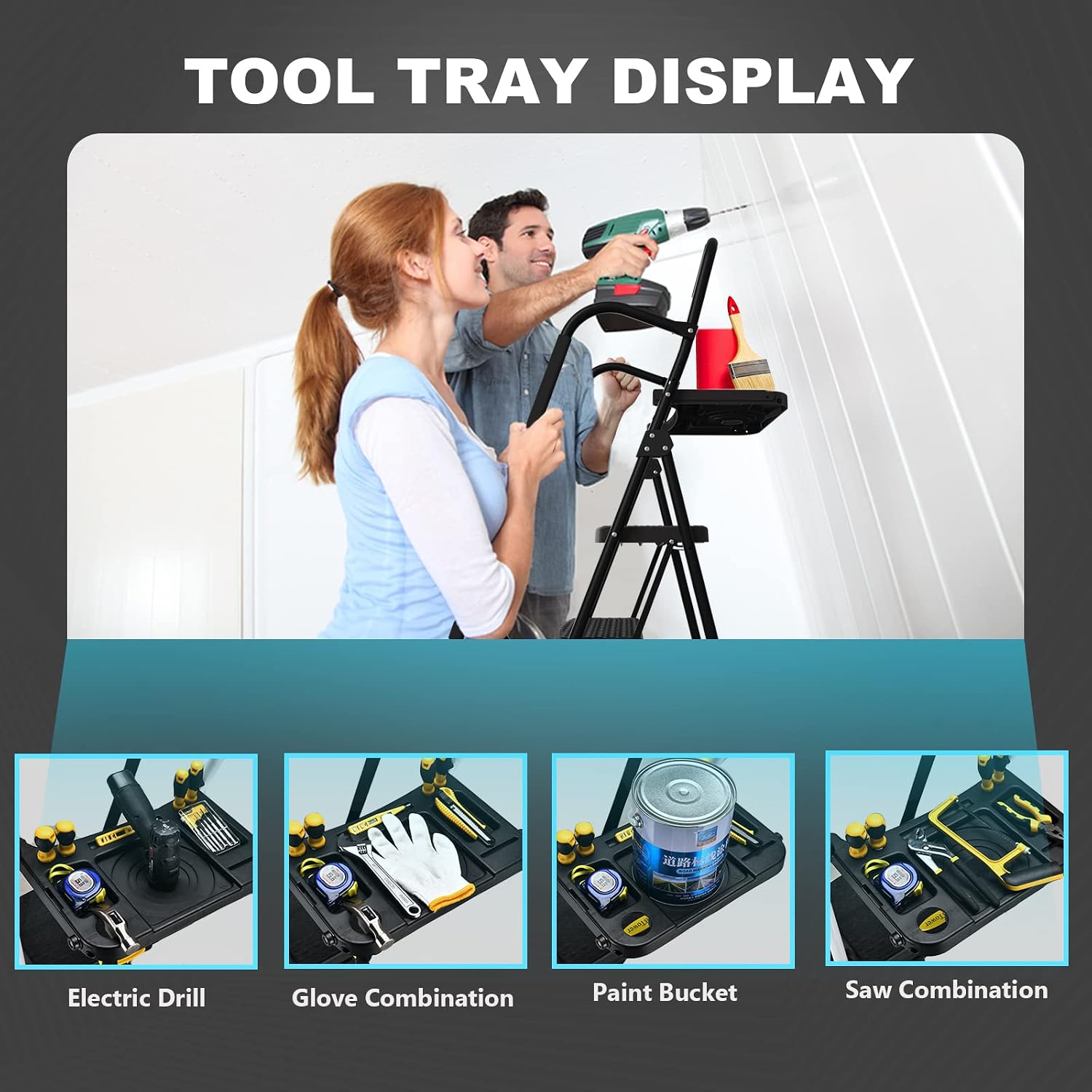 HBTower Step Ladder, Folding Step Stool with Wide Anti-Slip Pedal