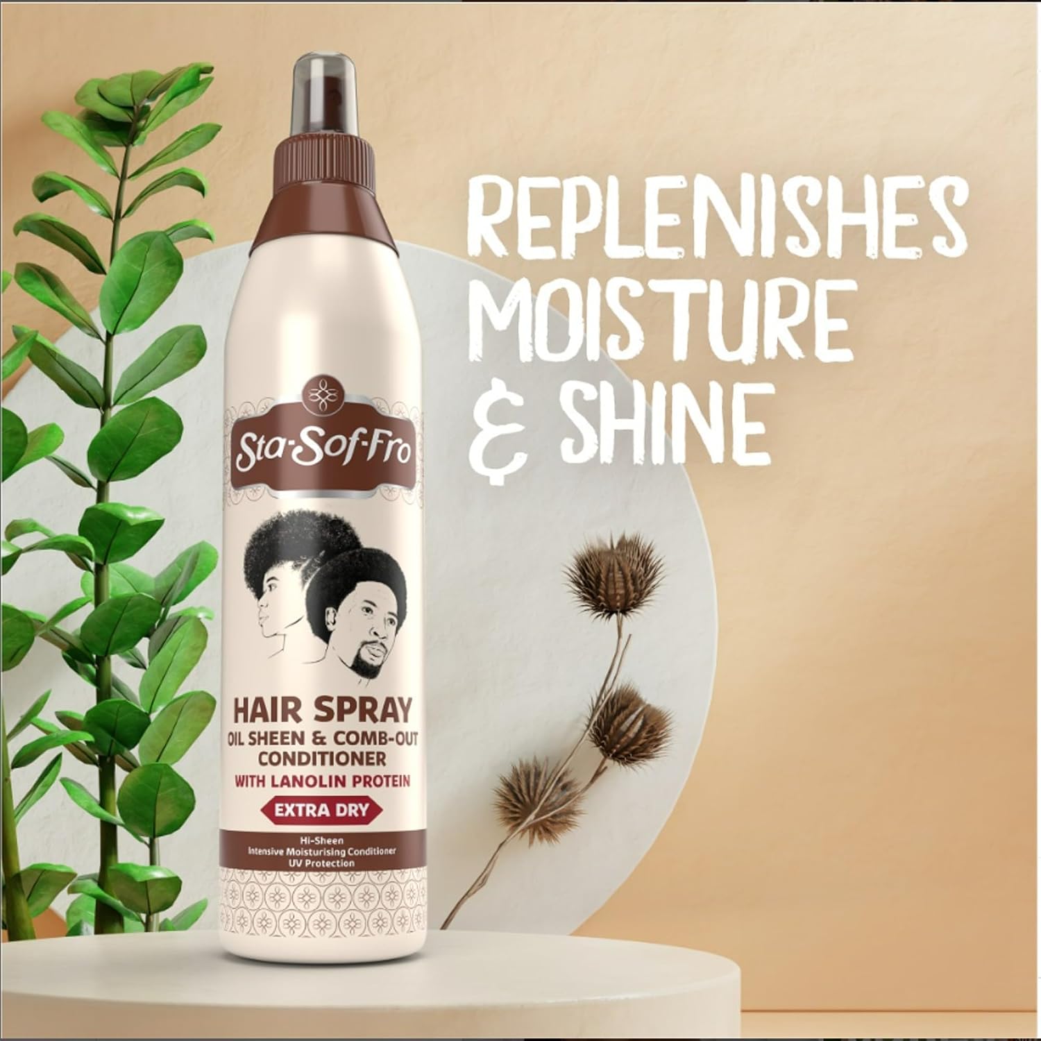 SoftSheen-Carson Sta-Sof-Fro Hair & Scalp Spray Comb Out Conditioner with Lanolin, Extra Dry, 8 fl oz, Brown