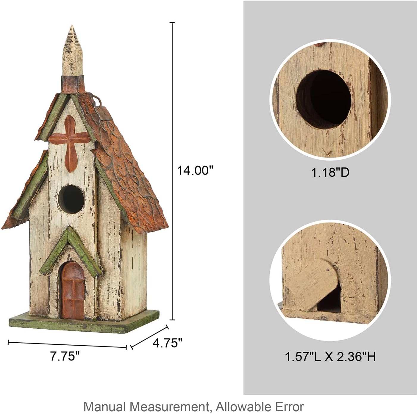Glitzhome 14" H Hanging Distressed Wooden Church Birdhouse Garden Decor