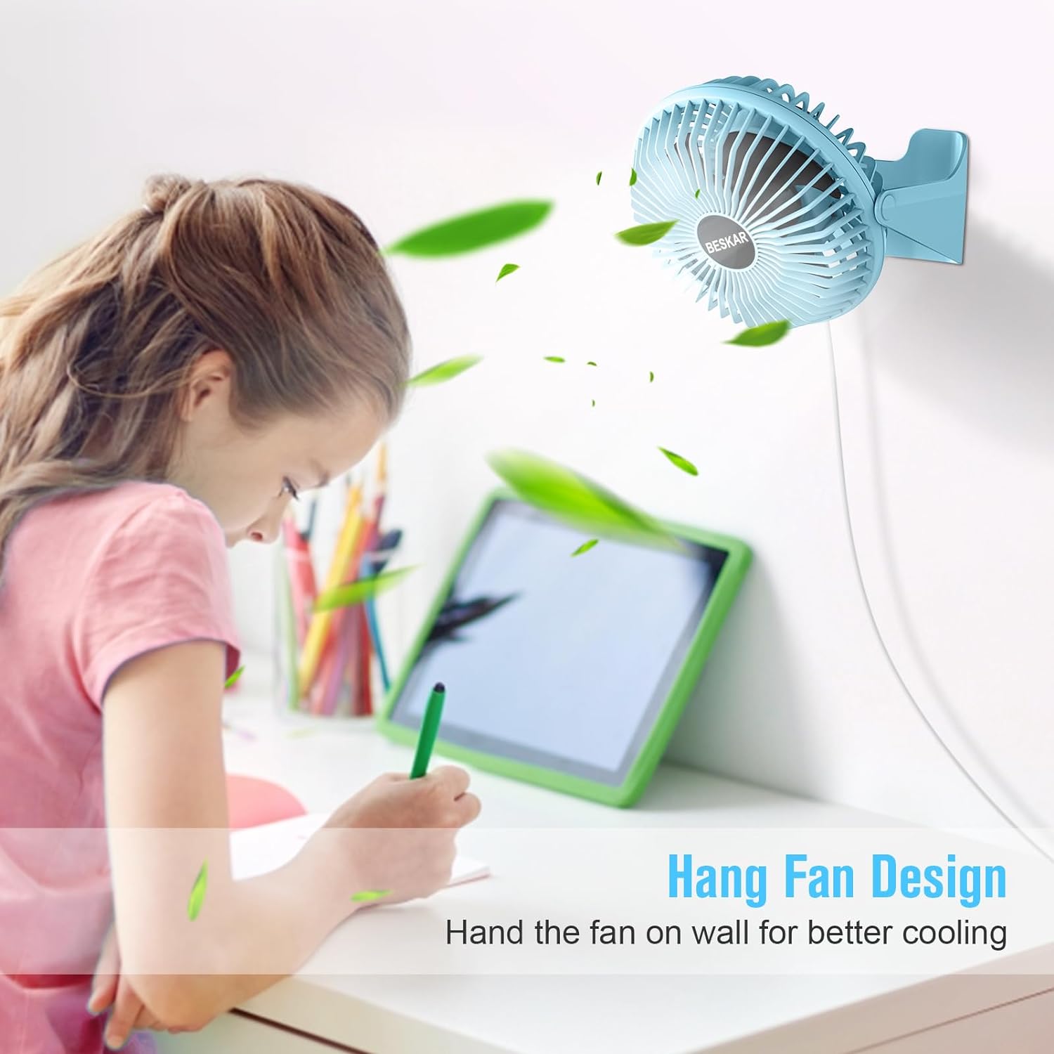 BESKAR USB Small Desk Fan, Portable Table Fans with 3 Speeds Strong Airflow