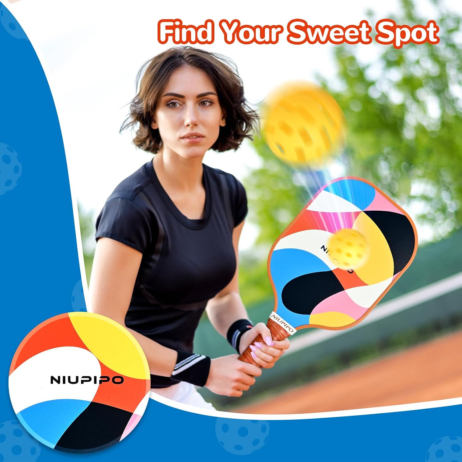 niupipo Pickleball Paddles Set of 2 or 4, USAPA Approved Fiberglass Pickleball Paddle Set with Balls and Bag, Polypropylene Honeycomb Core