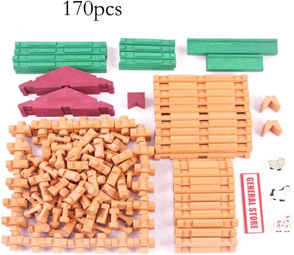 Wondertoys 170 Pieces Wood Logs Set Ages 3+, Classic Building Log Toys for Boy, Creative Construction Engineering Educational Gifts