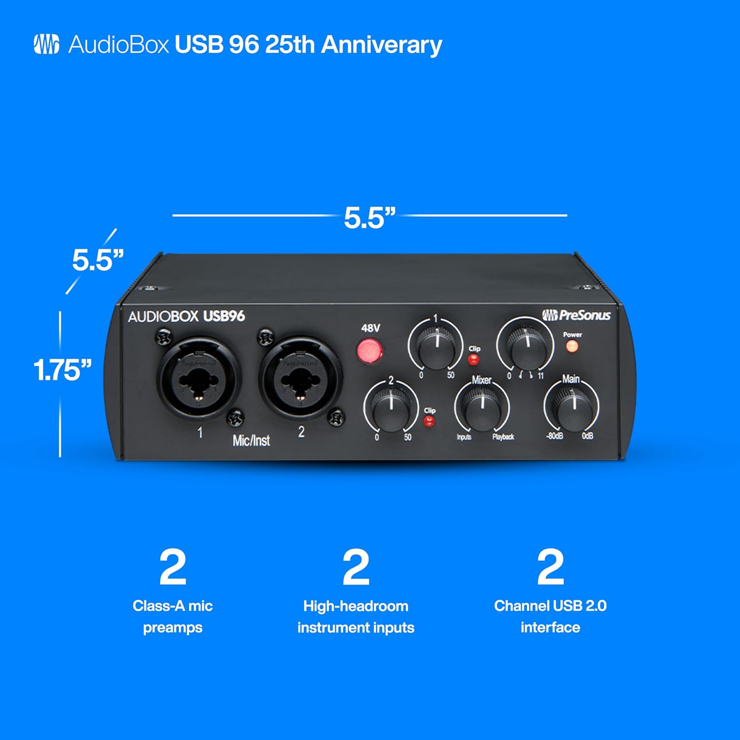 PreSonus AudioBox USB 96 25th Anniversary Studio Recording Package