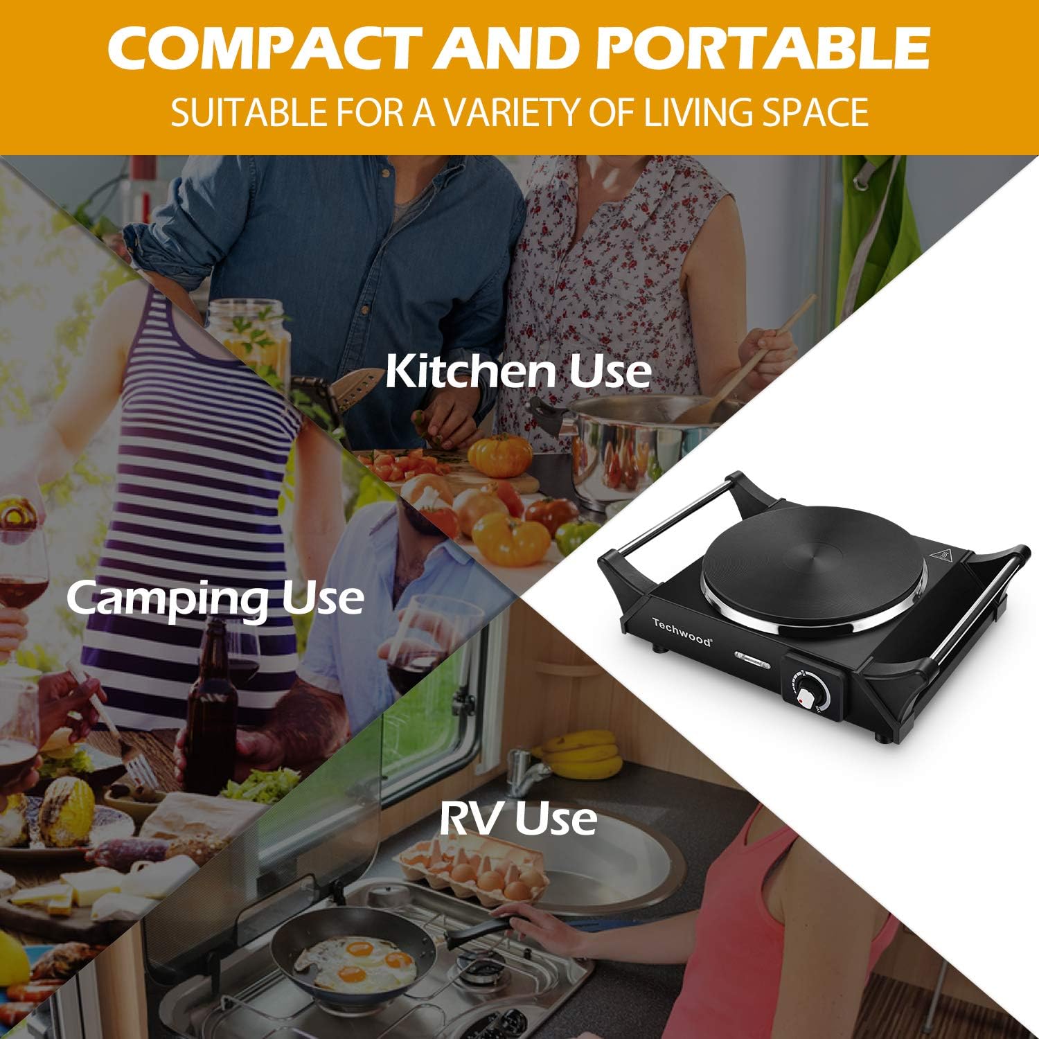 Hot Plate, Techwood Electric Stove for Cooking, 1500W Countertop Single Burner with Adjustable Temperature and Handles