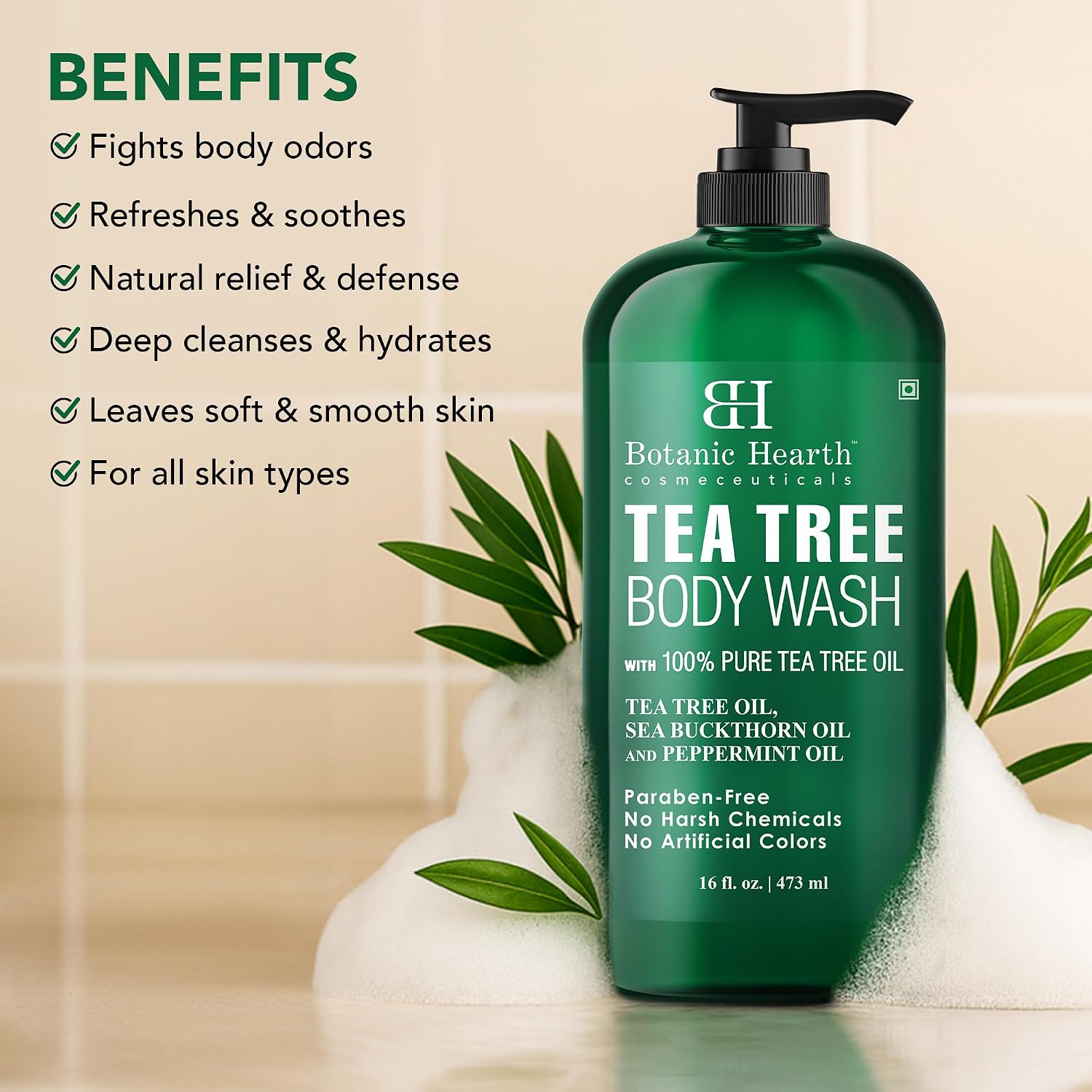 Botanic Hearth Tea Tree Body Wash With 100% Tea Tree Oil - 16 Fl oz