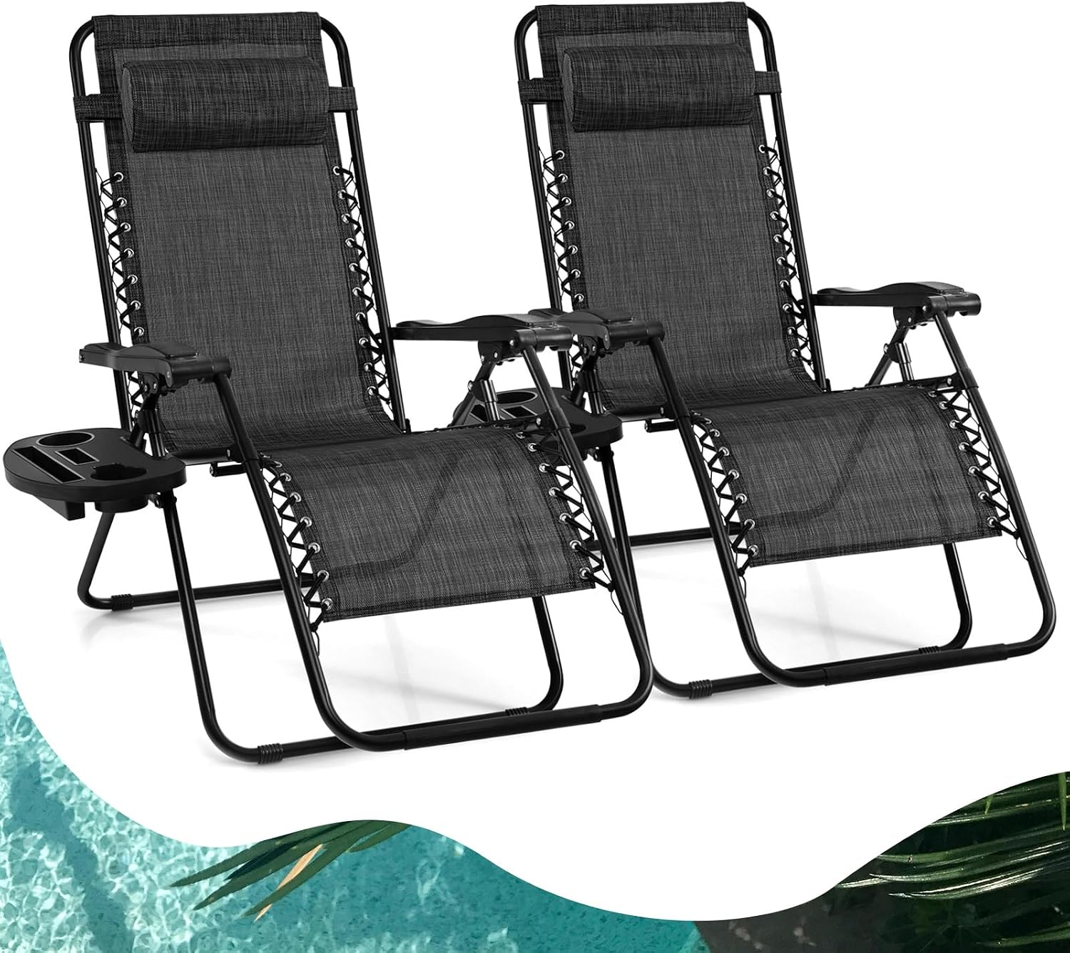 Goplus Zero Gravity Lounge Chairs, 160°Adjustable Folding Recliner w/Pillow and Cup Holder, 350LBS Comfy Outdoor Lounge Chairs for Patio, Lawn, Yard & Camp(1, Gray)