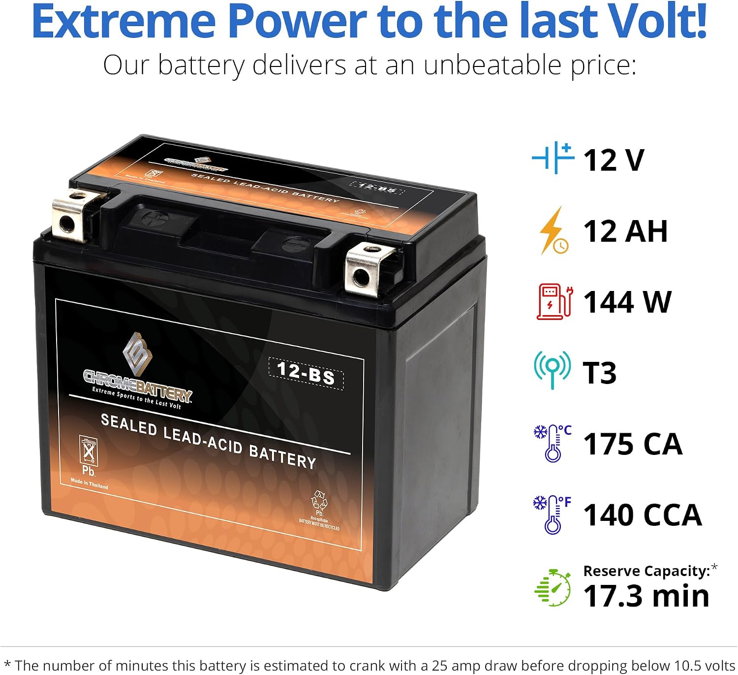 CB CHROMEBATTERY YTX30L-BS 12V 385 CCA AGM – Maintenance-Free 30Ah Battery for Harley, ATV, UTV, Snowmobile, Jet Ski – T3 Nut & Bolt Terminal – Fits Harley Touring, Polaris Sportsman 850