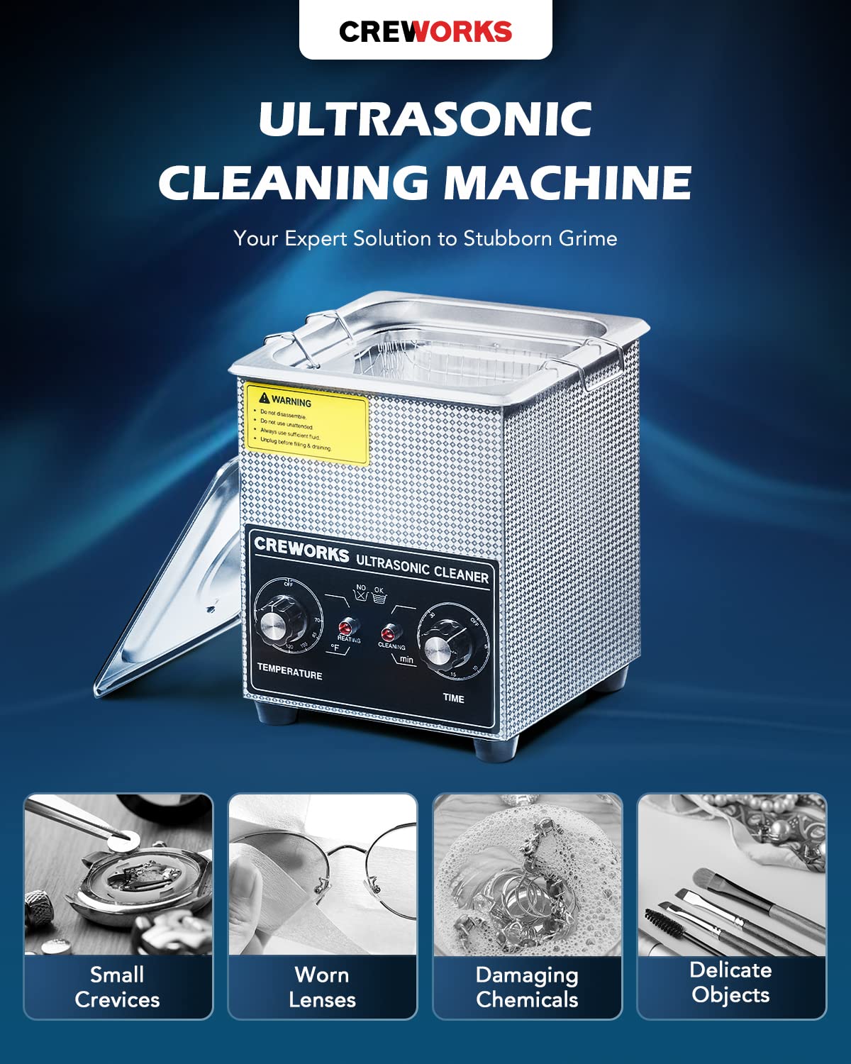 CREWORKS 3.2L Ultra Sonic Cleaning Machine - 120W Cavitation 100W Heat