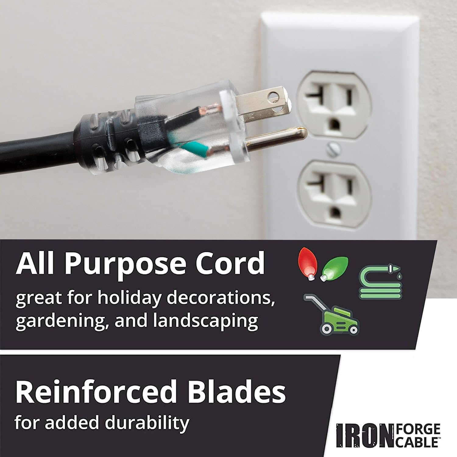 Iron Forge Cable 12 Gauge Extension Cord Multi Outlet, 10 Ft - Black SJTW