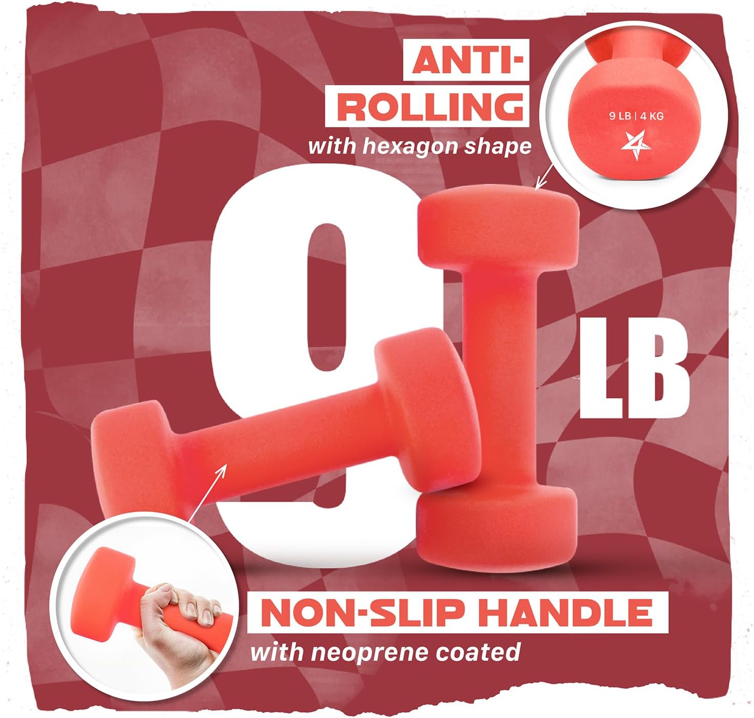 Yes4All Neoprene Coated Dumbbell Hand Weight Sets of 2 - Multiple Weight Options with 15 Colors, Anti-roll, Anti-Slip, Hexagon Shape