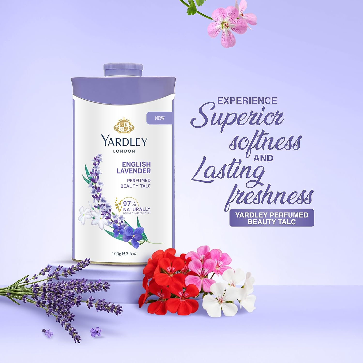 Yardley London English Lavender Perfumed Deodorizing Talc Talcum Powder 100gm, 3.5 Ounce