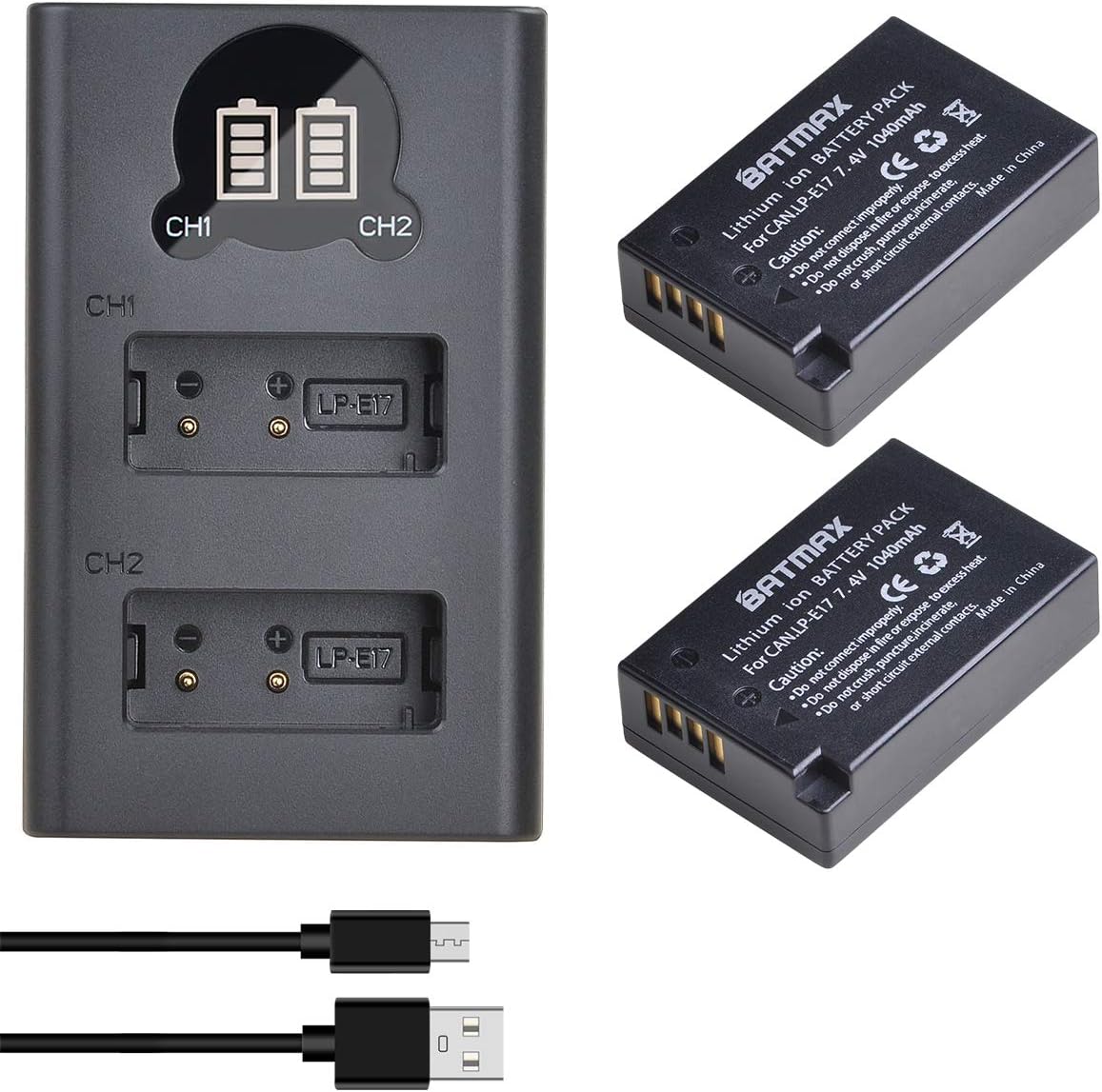 Batmax 2Packs LP-E17 Battery + LED Charger for Canon EOS Rebel SL2 SL3 T6i T6s T7i, EOS M5 M3 M6, M6 mark2