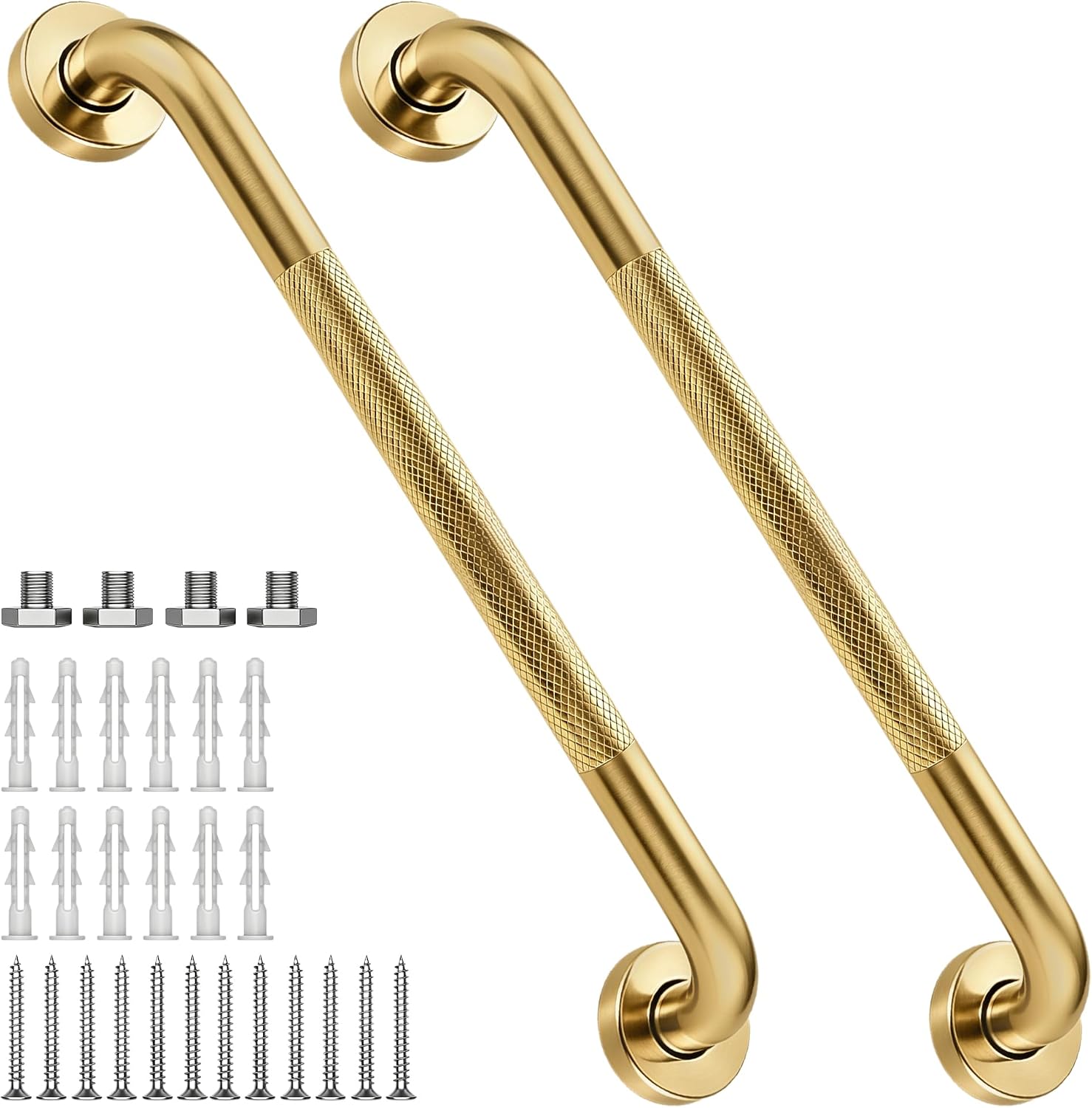 12 Inch Shower Grab Bar 1.25" Dia,Brushed Nickel Anti Slip Bathroom Grab Bar, 304 Stainless Steel Knurled Handicap Grab Bars, Safety Support Handrail,Bath Shower Handle for Elderly Injury Senior