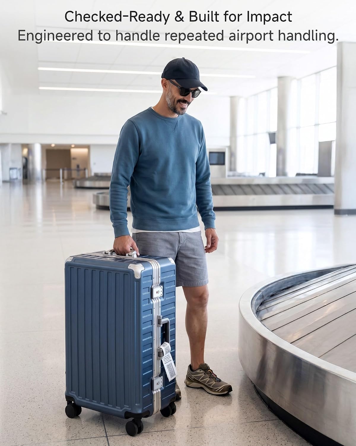 LUGGEX Zipperless Checked Suitcase, Aluminum Frame, Charcoal Metallic, 28" | Checked Luggage, 100% PC Hard Shell, 8010S Aluminum Frame, 8 Spinner Wheels, TSA Lock, Hard Shell, ZX-Core