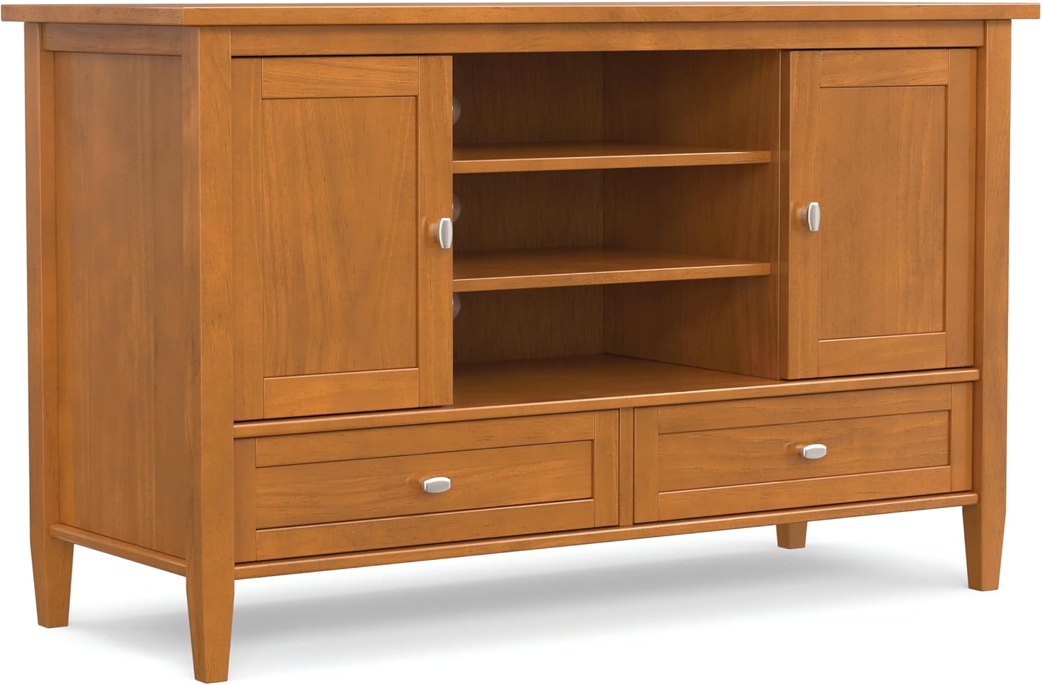 SIMPLIHOME Warm Shaker 47" Wide Solid Wood TV Stand in Light Golden Brown