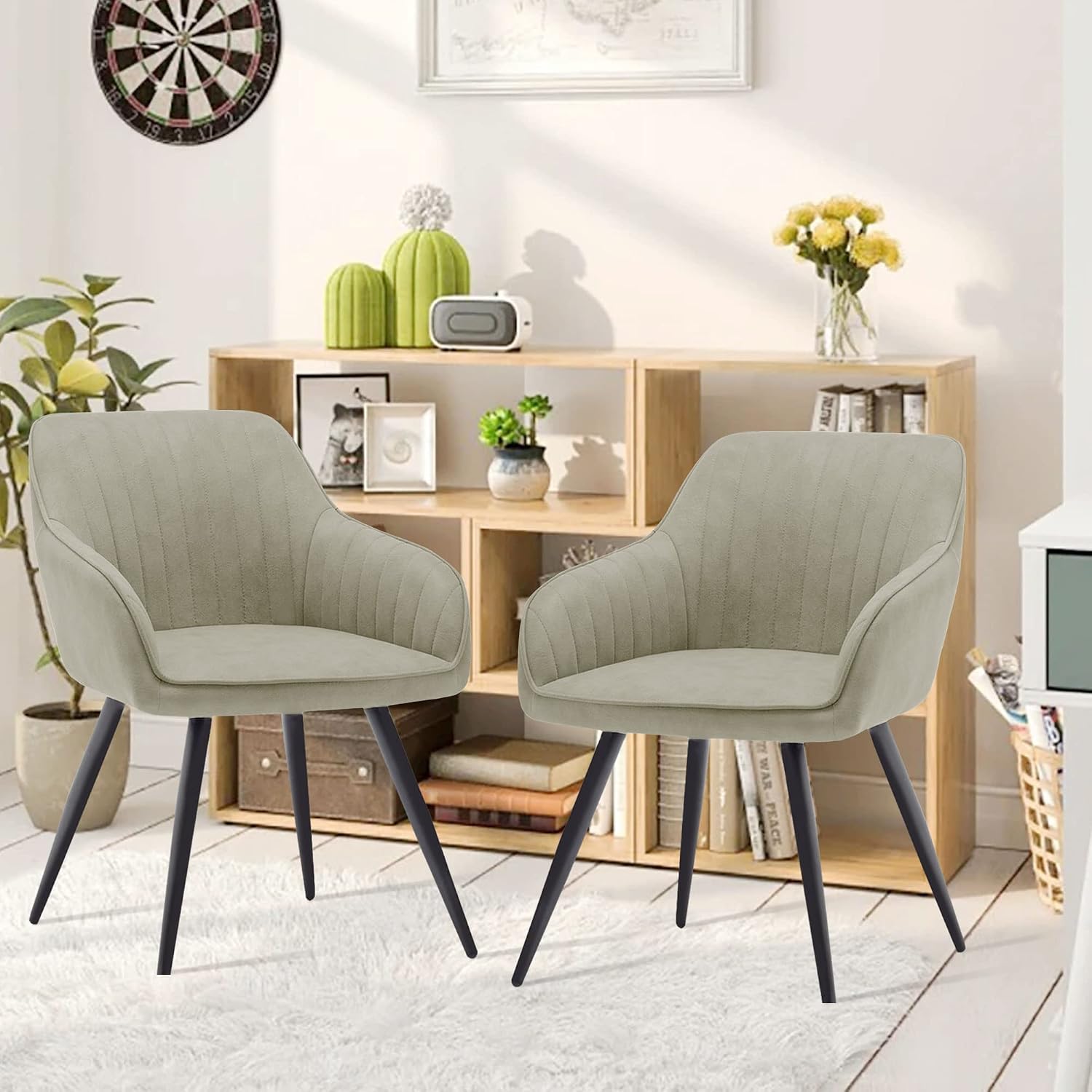 annjoe Faux Leather Accent Arm Chairs for Living Room Leisures/ Upholstered Chair with Metal Legs Set of 2 for Home Kitchen Office Bistro Cafe, Brown