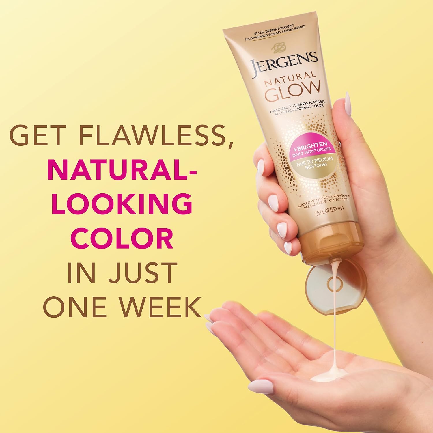 Jergens Natural Glow Self Tanner Body Lotion, Sunless Tanning, Medium to Deep Skin Tone, Daily Moisturizer with Coconut Oil, Vitamin E and Antioxidants, 7.5 Oz | Sunless Tanning, Daily Moisturizer, Coconut Oil, Vitamin E & Antioxidants, Gradual Color Dev…