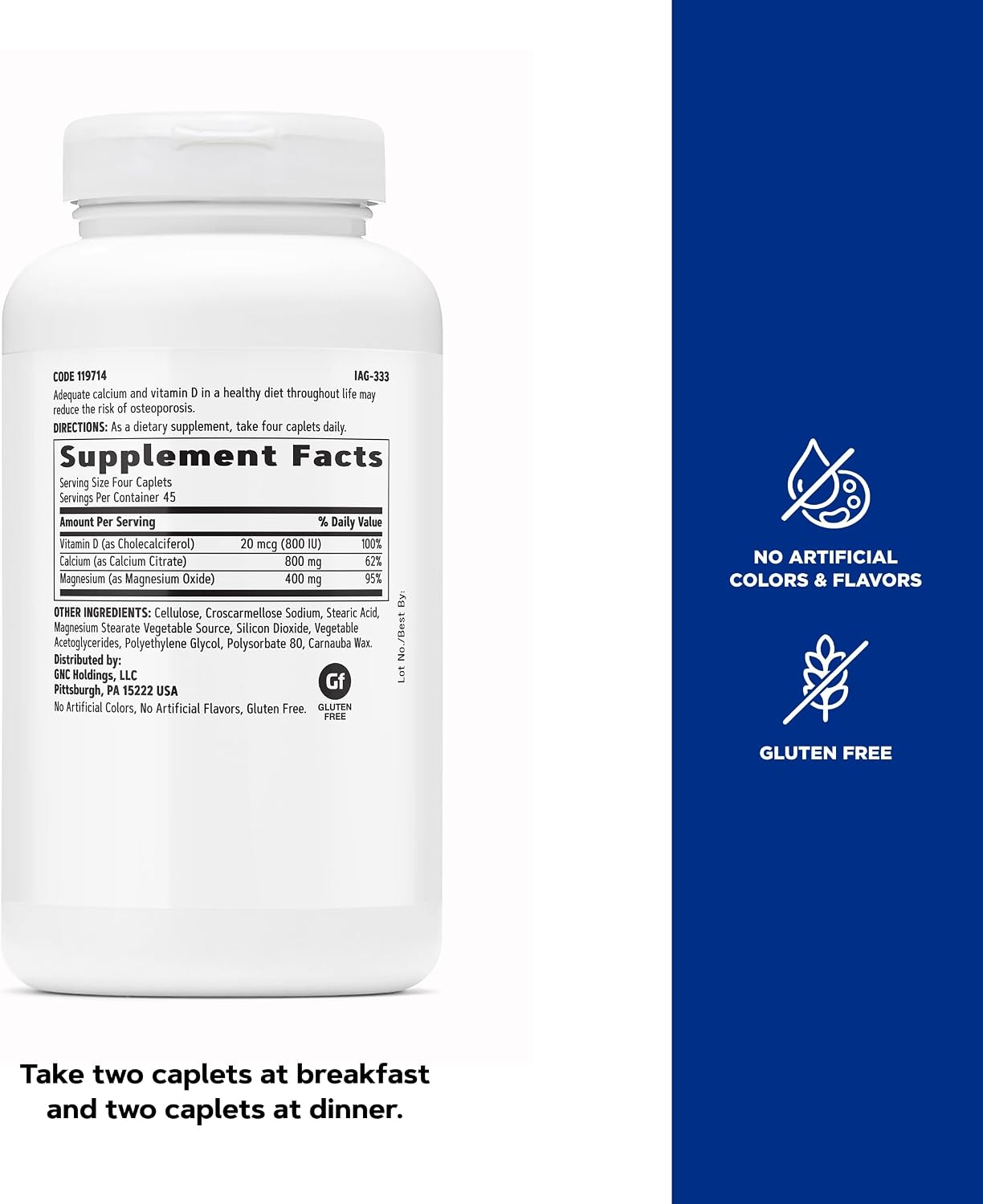 GNC Calcium Citrate Plus 800mg, 180 Caplets, 45 Servings