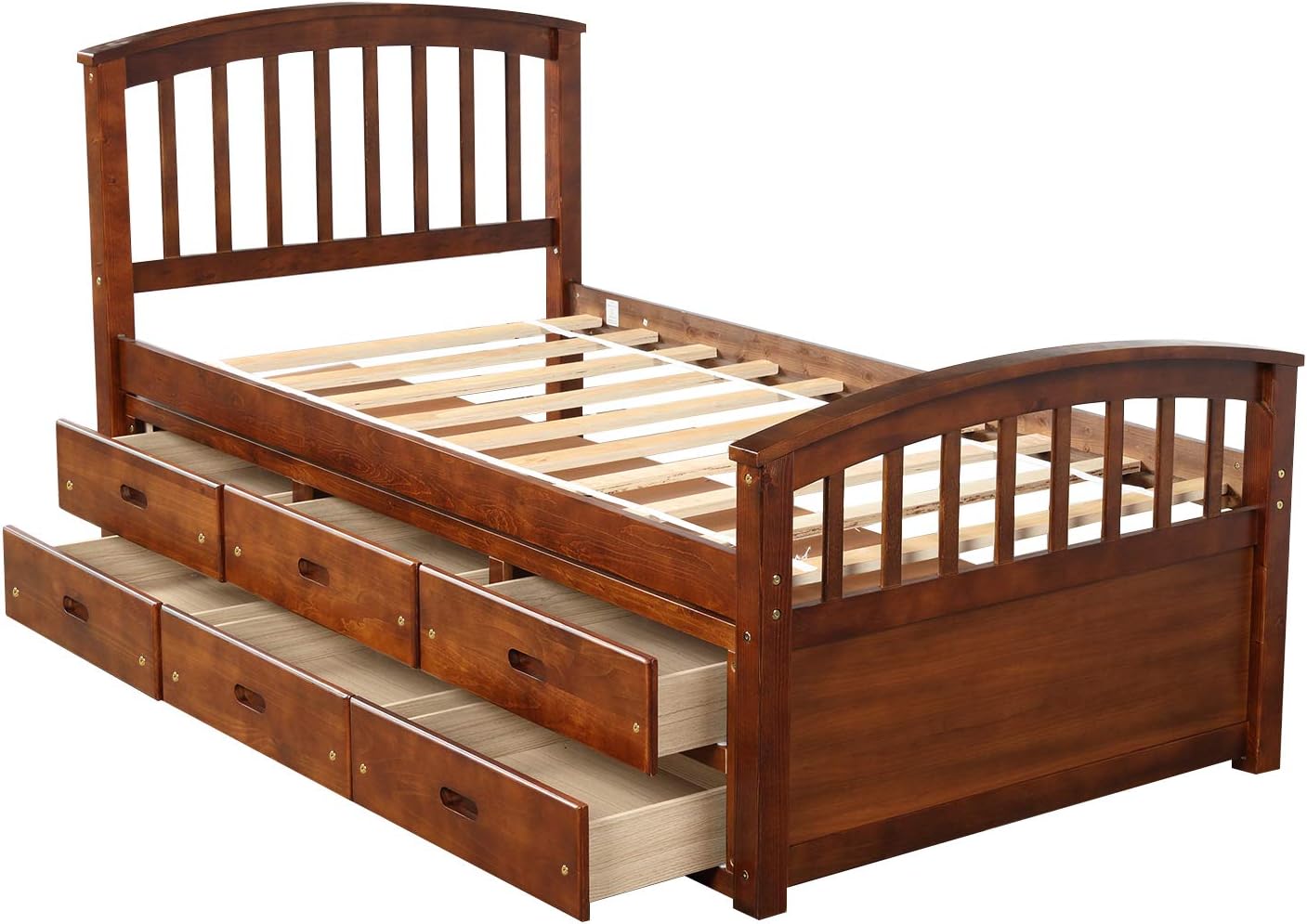 Merax Twin Size Platform Storage Bed Solid Wood Bed with 6 Drawers