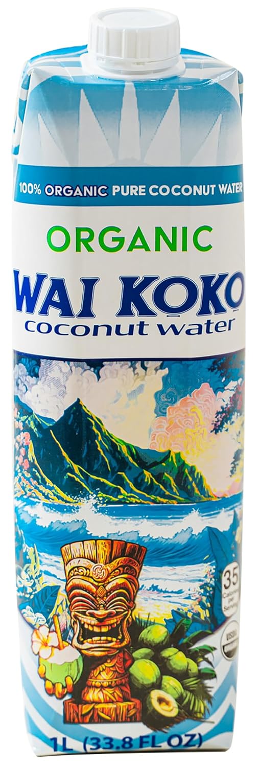 Wai Koko USDA Organic Coconut Water, 1L Cartons (Pack of 6)