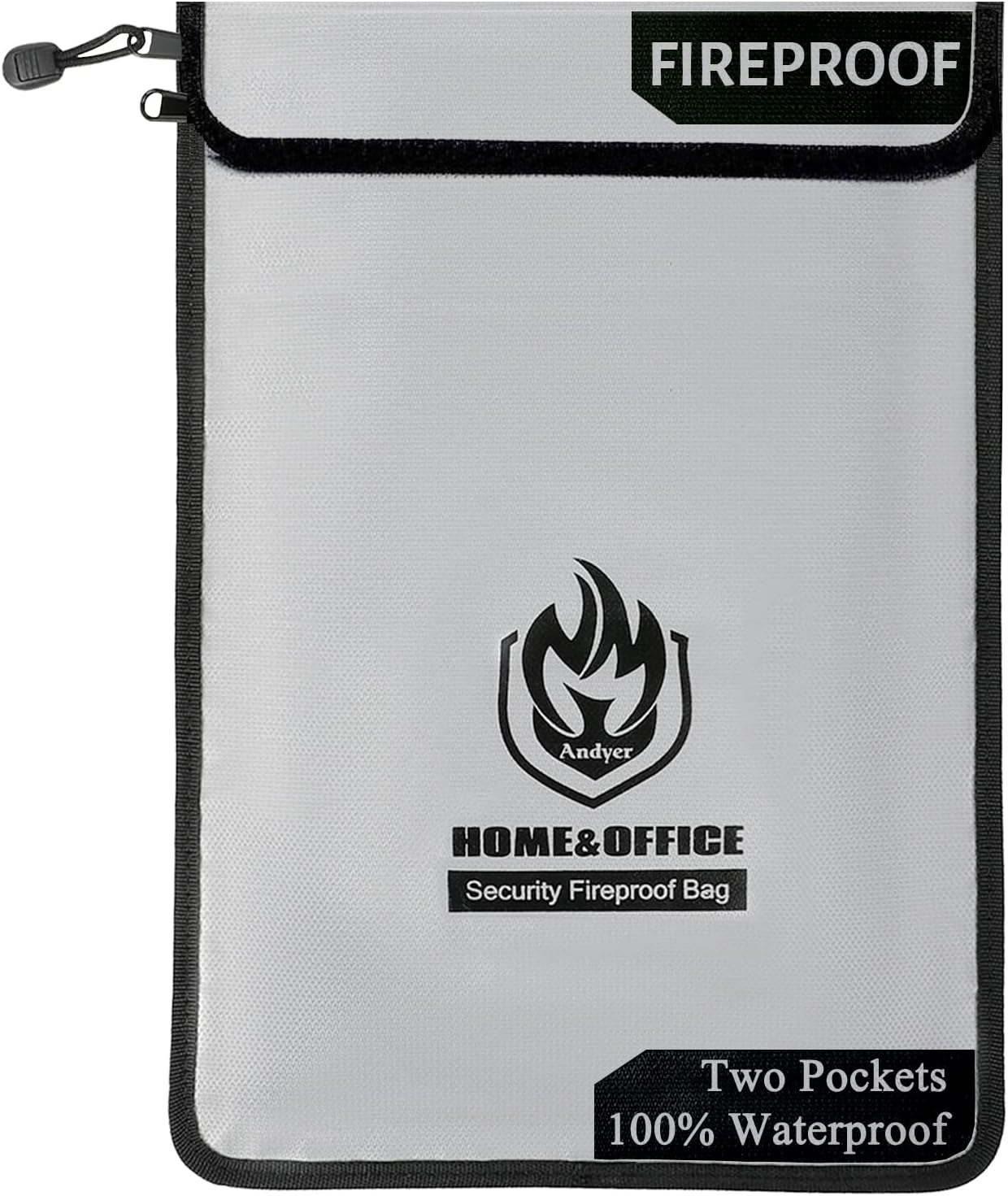 Andyer 2 Pockets Fireproof Document Bag (15"x11"), Protect Values from Fire