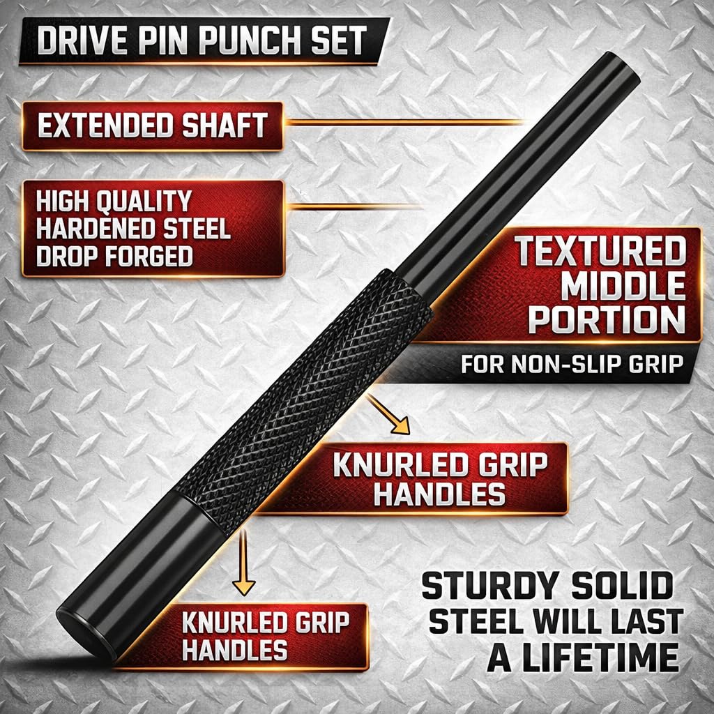 Gotical 4 -Pieces Roll Pin Punch Set and with Free Pivot Pin - Pieces Bolt Catch Install for Automotive, Watch Repair