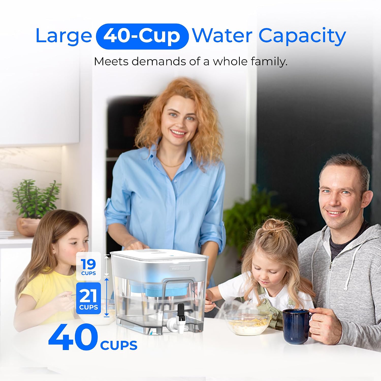 Waterdrop WFD-22L Large Water Filter Dispenser, 40-Cup Capacity, Black