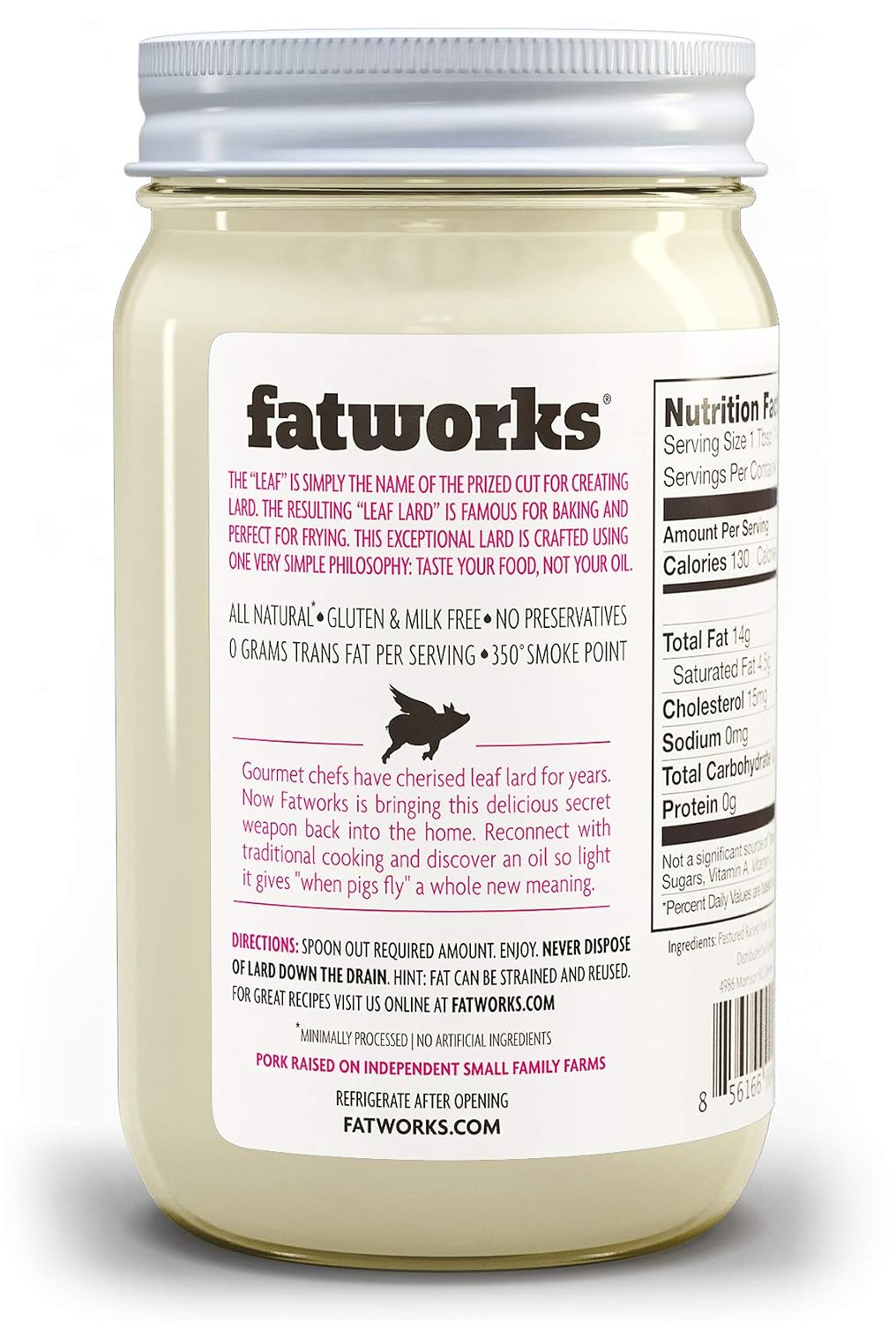 Fatworks Pasture Raised Leaf Lard for Baking, Baker's Lard, 14 oz | Artisanally Rendered, Traditional & Gourmet Baking, Sauteeing, Frying, WHOLE30 APPROVED, KETO, PALEO