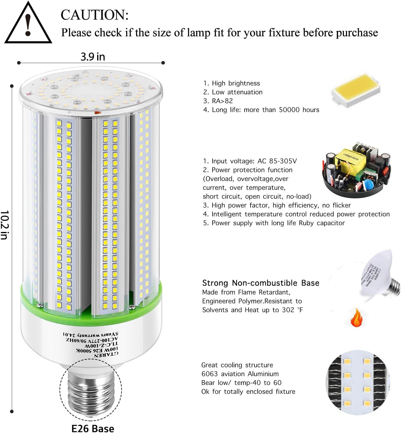 GTAREN 2-Pack 50w Corn LED Light Bulb, E26/E39 led Bulbs, 120-277v 5000k