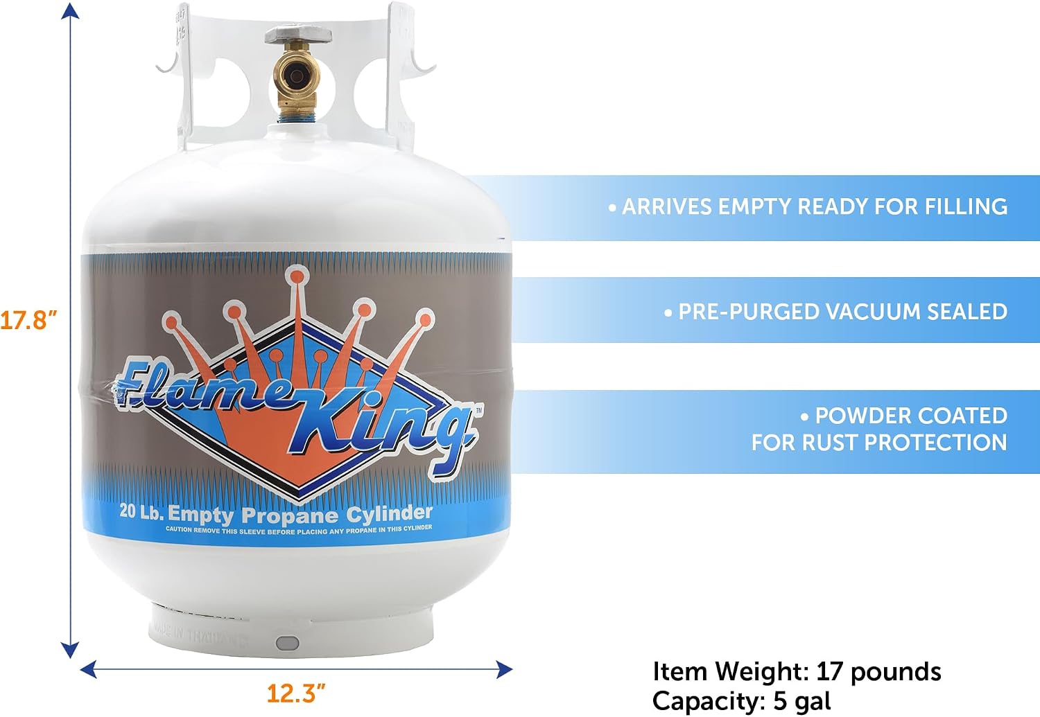Flame King YSN-201 20-Pound Steel Propane Tank Cylinder with Type 1 OPD Valve, White