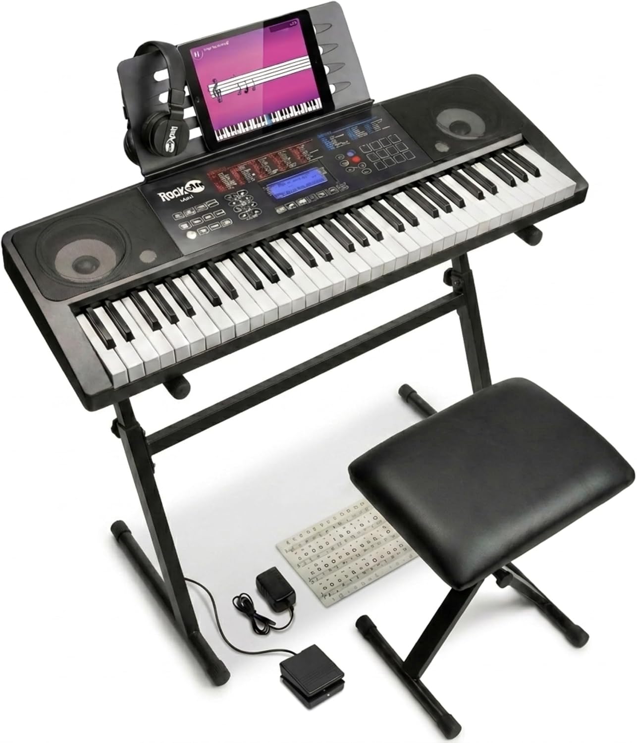 RockJam RJ561 61 Key Keyboard Piano Kit with Stand, Stool & Headphones