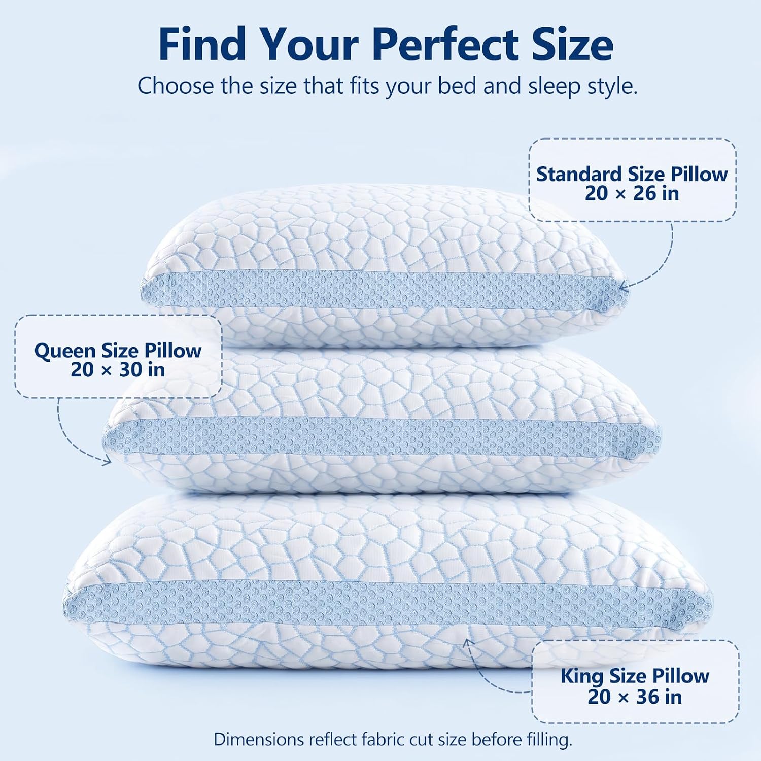 QUTOOL Cooling Pillow for Sleeping, CertiPUR-US Shredded Memory Foam Queen Pillows Set of 2, Cool Pillow for Hot Sleepers Adjustable Firm Pillow for Side, Back, Stomach Sleepers Soft Yet Support,White