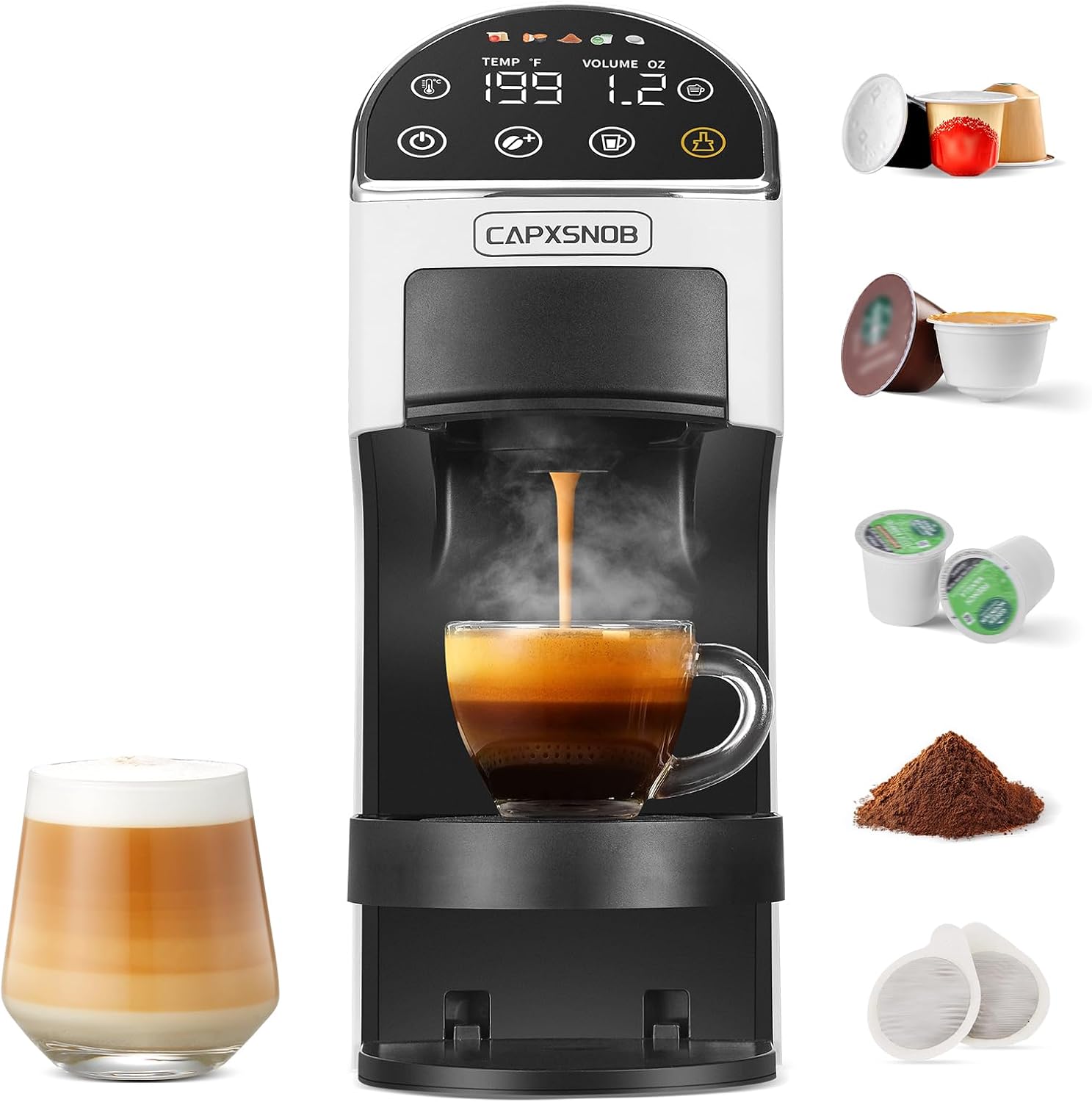 Magician2 5-in-1 Mini Coffee Maker & Machine | 20 Bar, LED Touch, 42oz Tank | Fits K Cup/Nespresso/Dolce Gusto & ESE Pods, Touchscreen & Pods Recognition, Adjustable Temp/Volume, For Kitchen/Office/Dorm