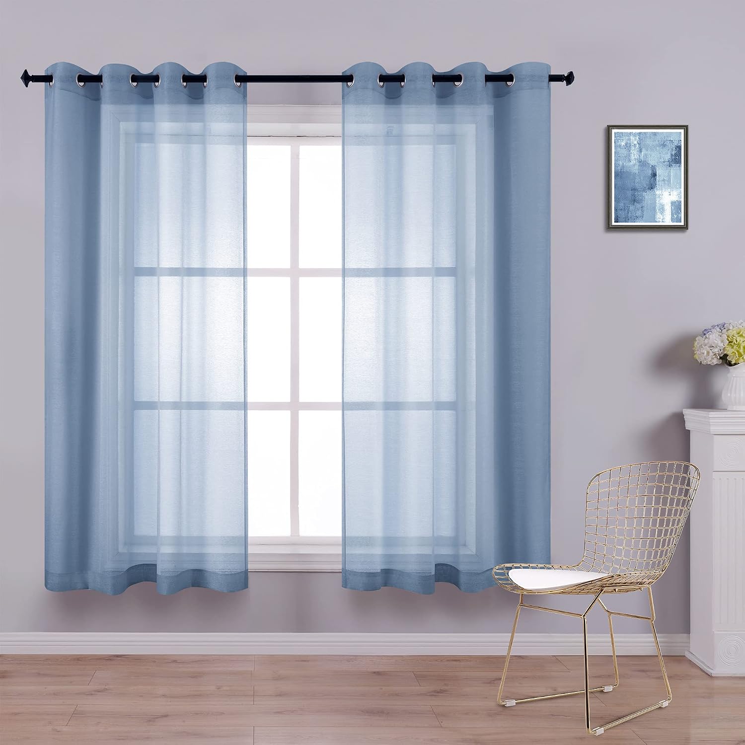 KOUFALL White Sheer Curtains 72 Inches Long for Bedroom Set of 2 Panels Grommet Faux Linen Window Voile Semi Baisc Decorative Sheer Curtains for