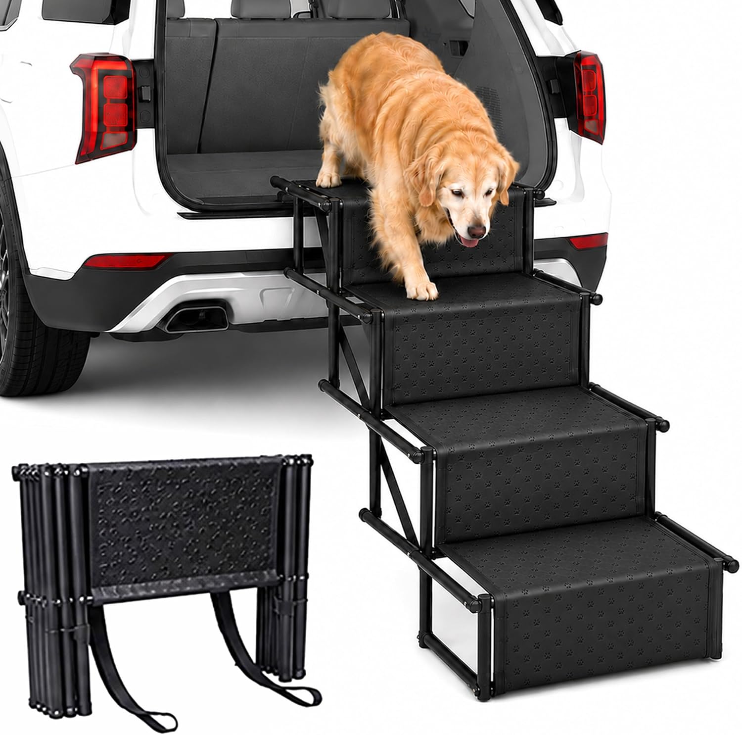 Race&Herd 18.5" Stairs for Dogs to Get in Car — Folding Dog Steps (Onyx) | Dog Stairs for Large Dogs