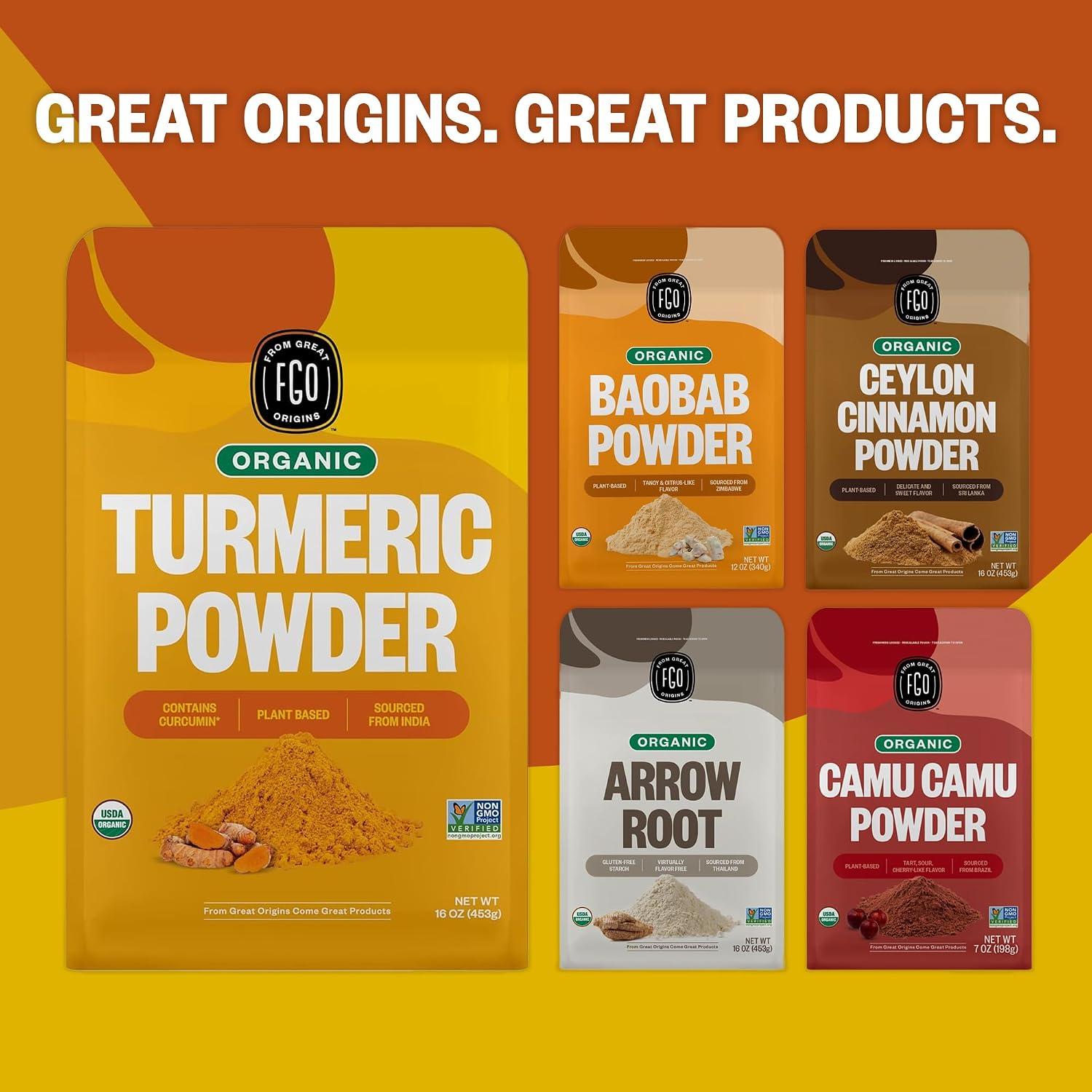 FGO Organic Turmeric Powder w/Curcumin, 8oz Resealable Pouch, USDA Organic and Non-GMO, Sourced from India, Packaging May Vary (Pack of 1)