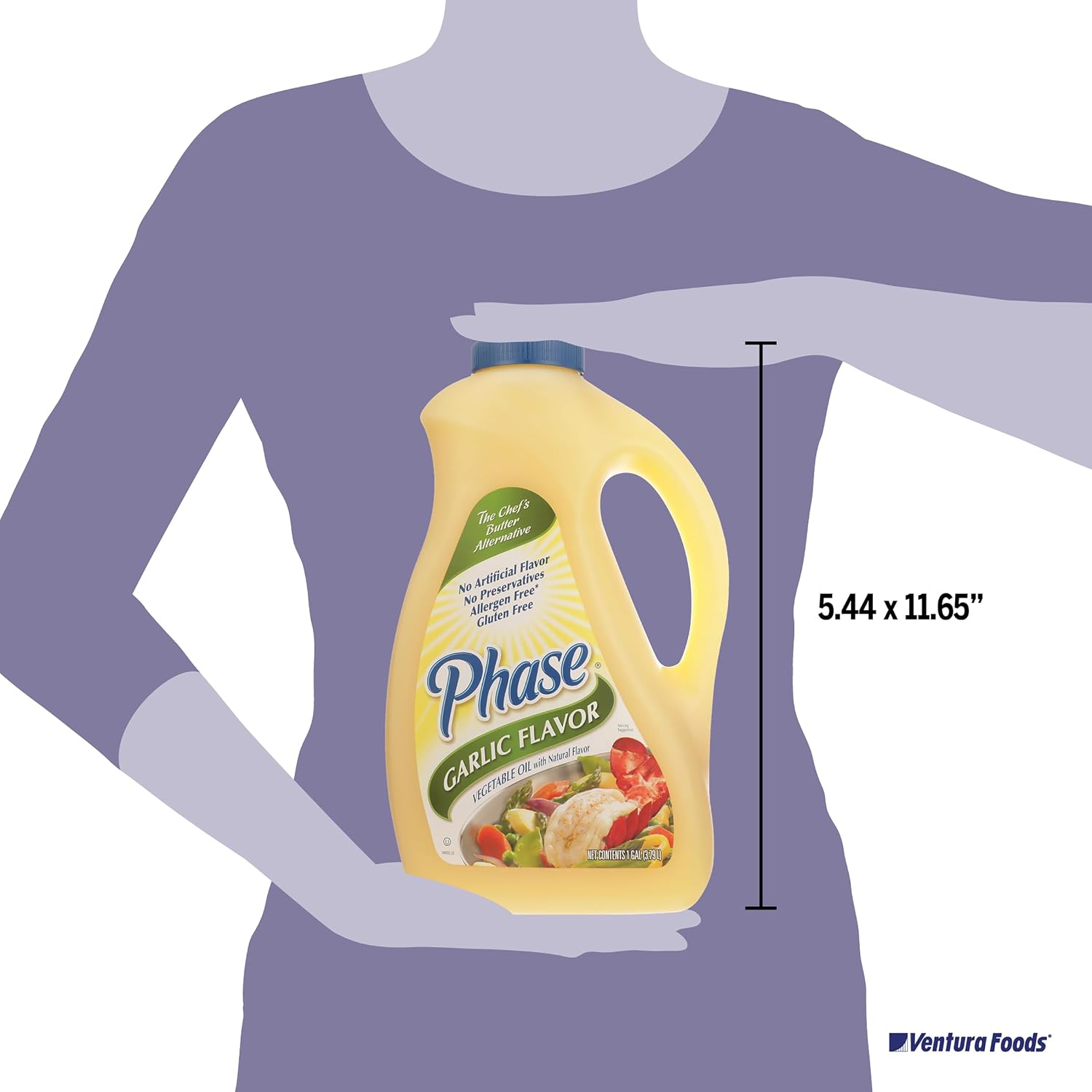 Ventura Foods Phase Garlic Flavor Liquid Butter Alternative, 1 Gallon Jug | Dairy-Free & Vegan Vegetable Oil for Sautéing, Grilling, and Popcorn