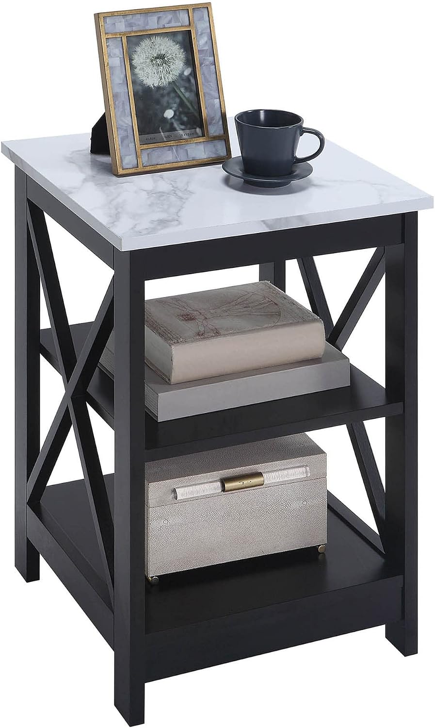 Convenience Concepts Oxford End Table 15.75" - Modern Living Room Table with Storage Shelves, Transitional Nightstand Side Table for Home Decor and Display, Espresso