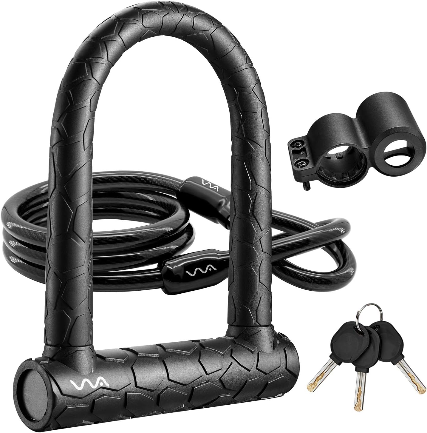 Bike Lock Heavy Duty Anti Theft, Long Shackle Bike U Lock with Keys, 4FT Security Cable and Mounting Bracket for Bicycle, Ebike, Scooter